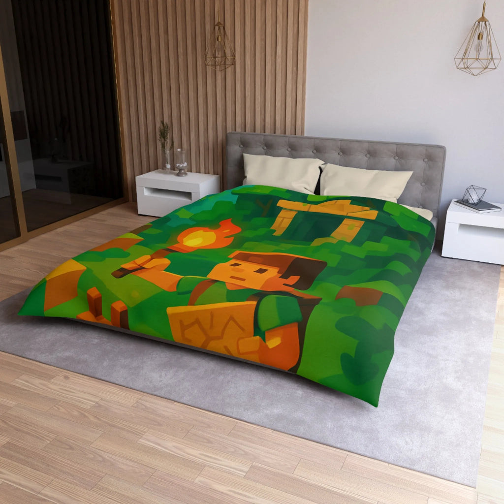 Explorez un monde aventureux et mystique avec cette housse de couette pixelisée géométrique