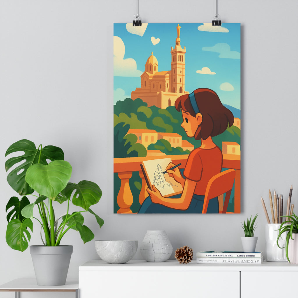 Poster décoratif artistique coloré doux pastel rêveur méditerranéen salon bureau intérieur maison ambiance calme