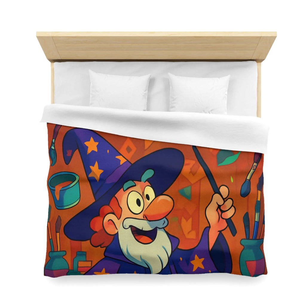 Housse de couette magique colorée avec sorcier et peinture arc-en-ciel vibrante