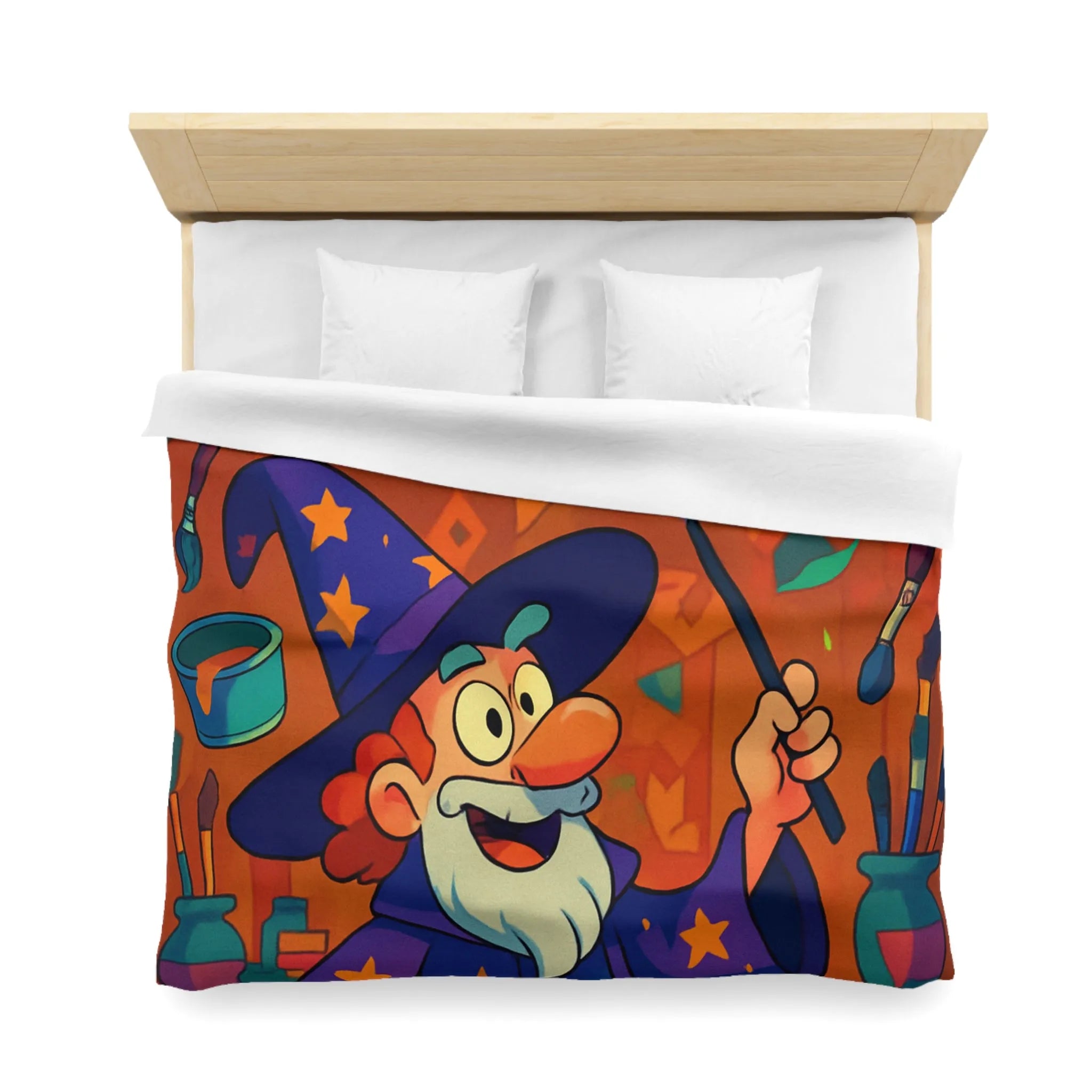 Housse de couette magique colorée avec sorcier et peinture arc-en-ciel vibrante