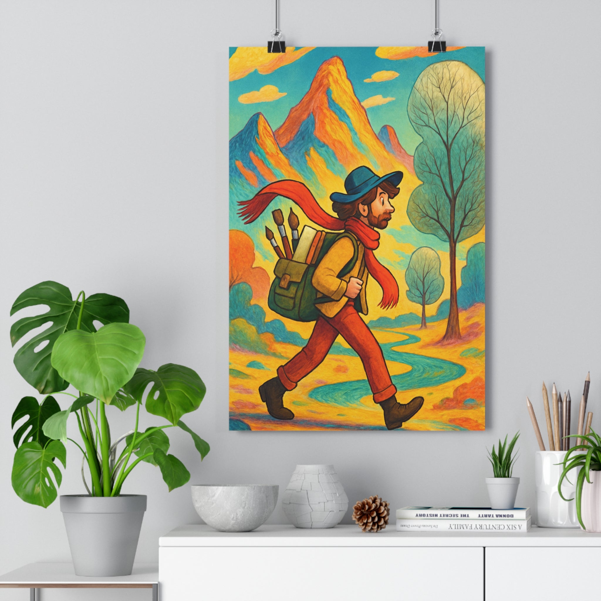 Poster décoratif boho rêveur coloré vibrant montagne naturel aventure chambre salon paysage artistique qualité