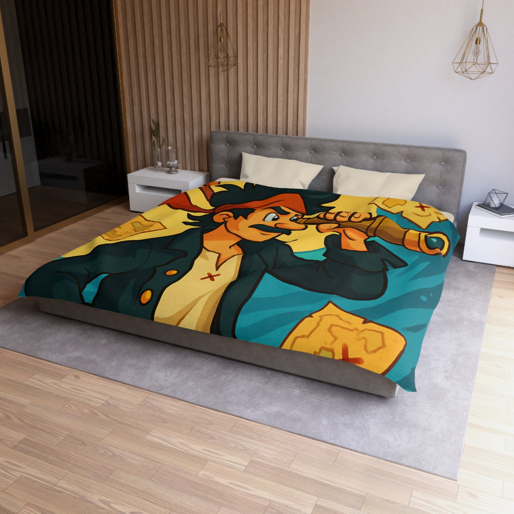 Housse de Couette Pirate pour Chambre Adulte avec Carte Trésor et Vagues Océaniques