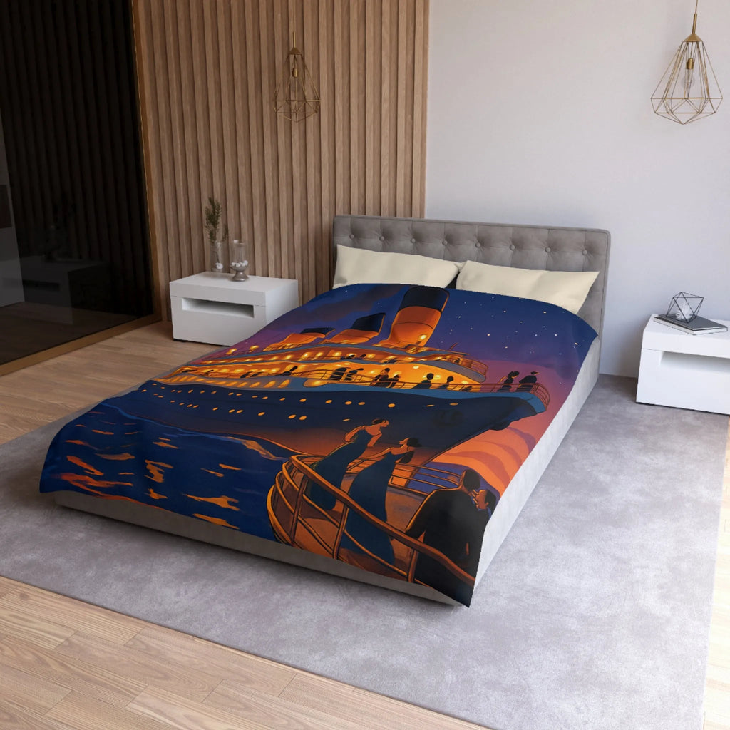 Douce soirée étoilée sur un paquebot illuminé naviguant sur des eaux calmes