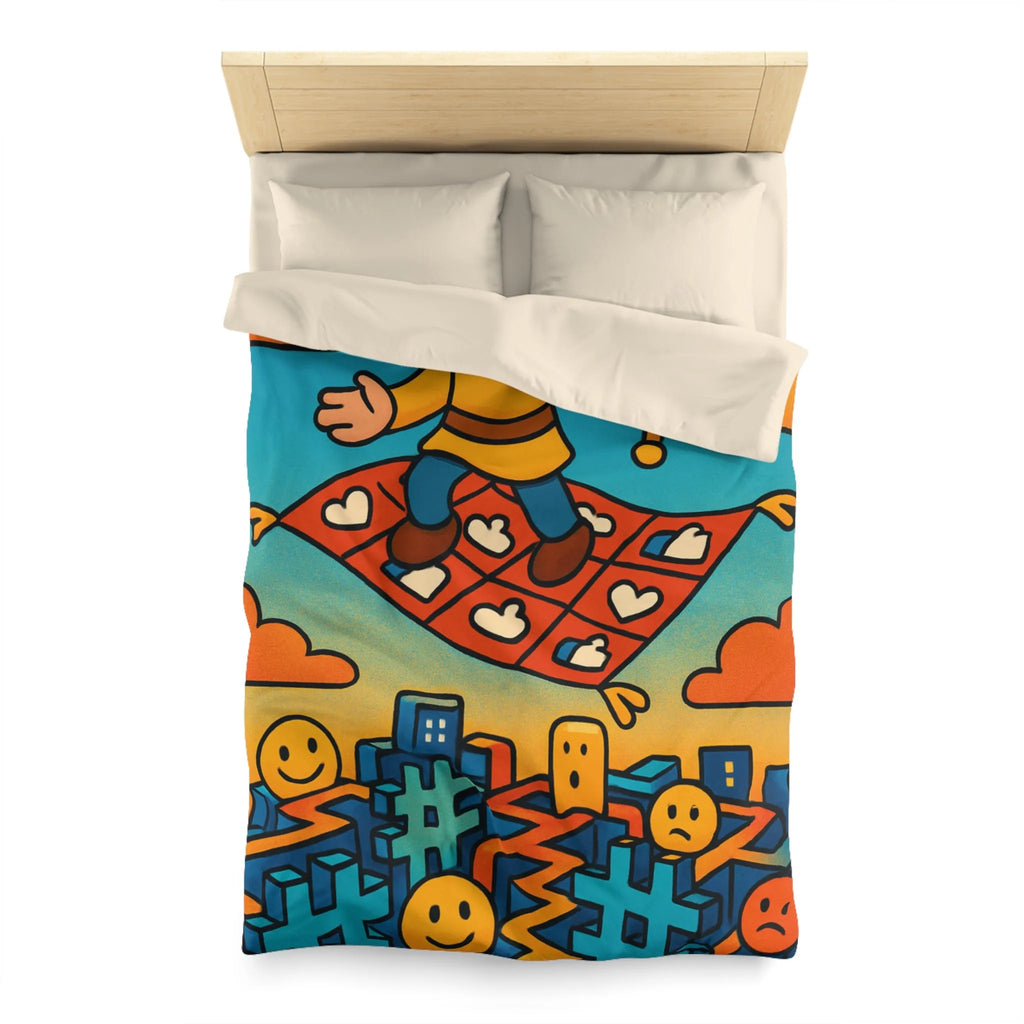 Housse de couette colorée avec un personnage sur un tapis volant magique