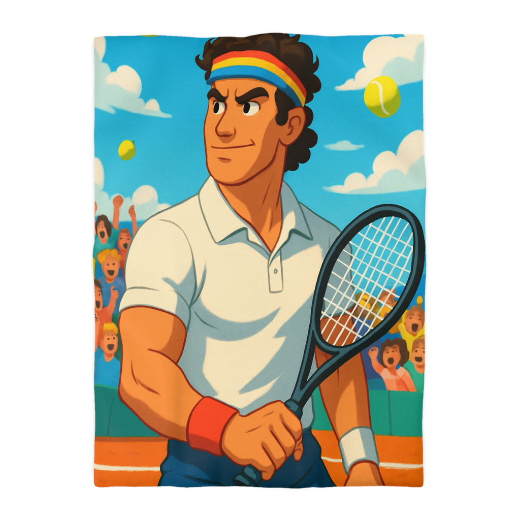 Housse de couette vibrante avec joueur de tennis vintage, bandeau et balles jaunes