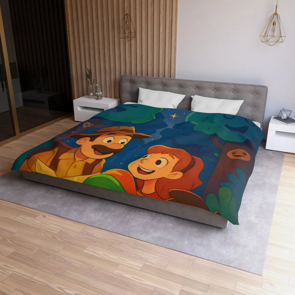 Housse de Couette Enfant Illustrée: Aventure Nocturne en Forêt avec Constellations Magiques