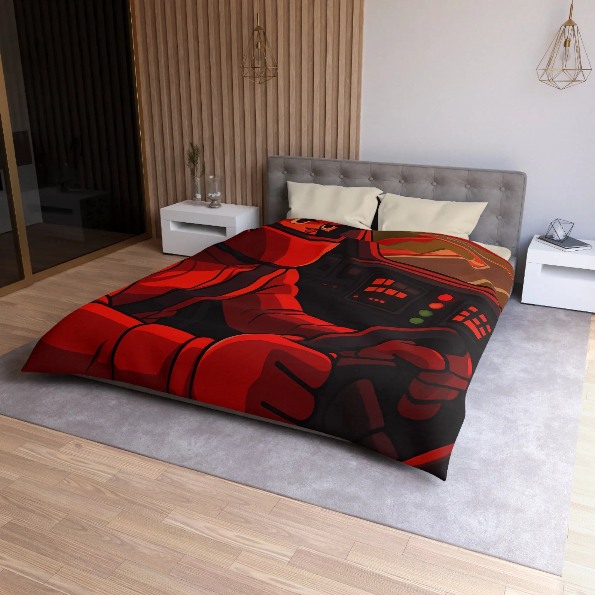 Housse de couette dynamique motif pilote de course rouge en automobile sportive