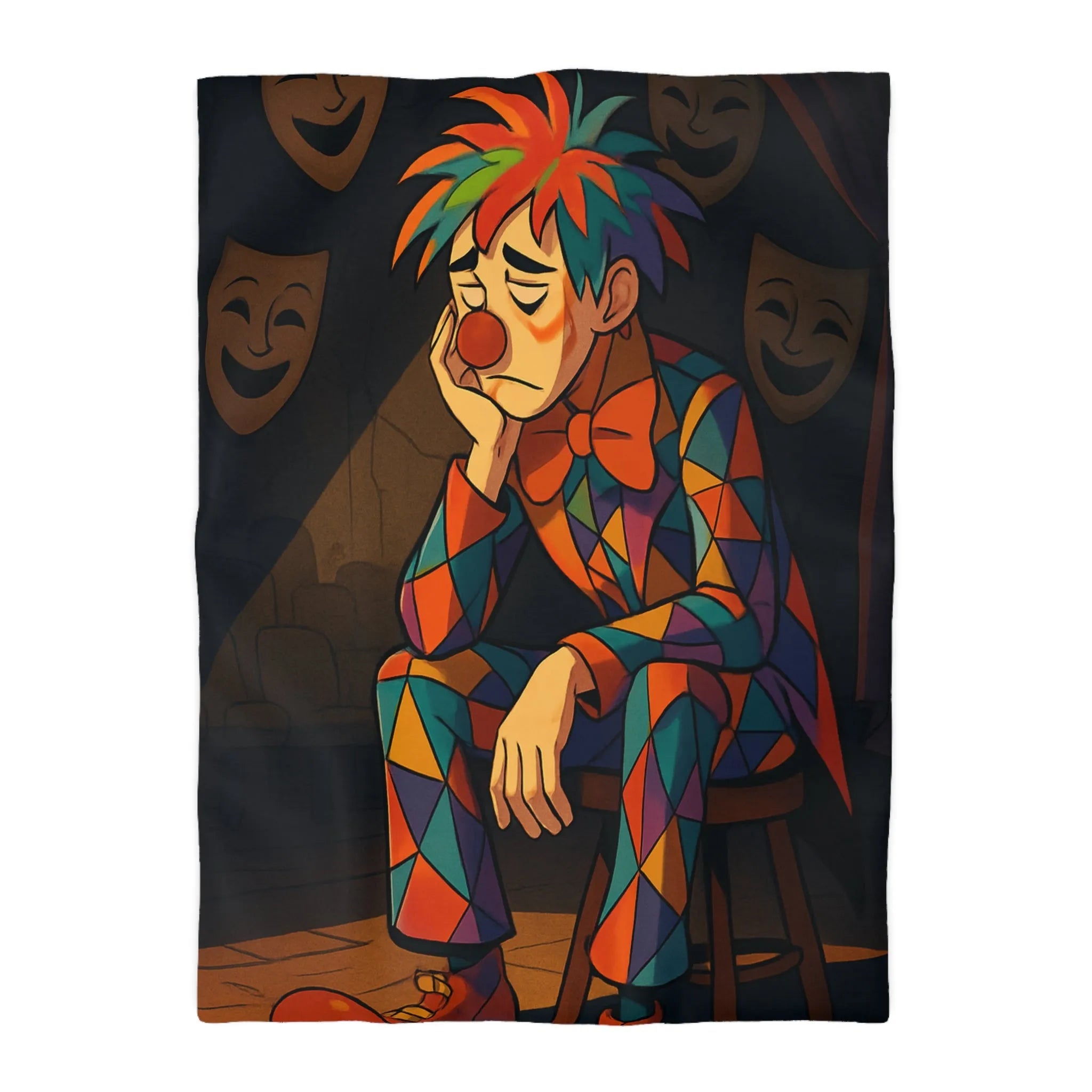Housse de couette clown triste aux motifs colorés pour chambre unique et artistique