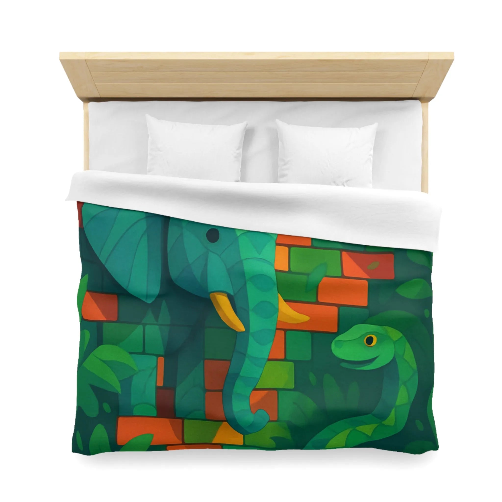 Housse de couette jungle vibrante avec éléphant, oiseau, serpent et feuillage luxuriant