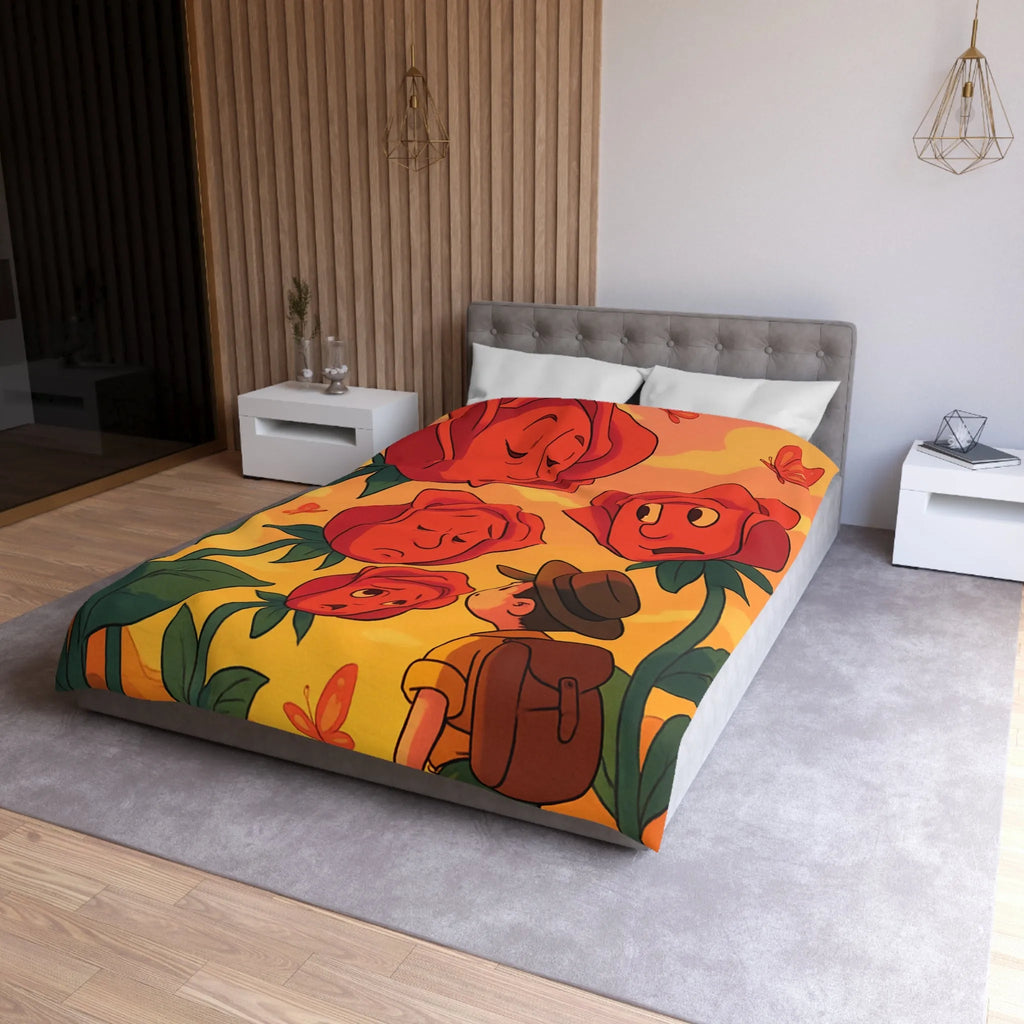 Housse de couette avec roses animées et papillons pour chambre douce et colorée