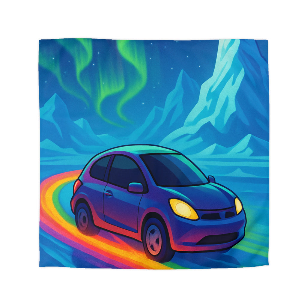 Housse de couette paysage polaire voiture et aurore boréale en couleurs éclatantes