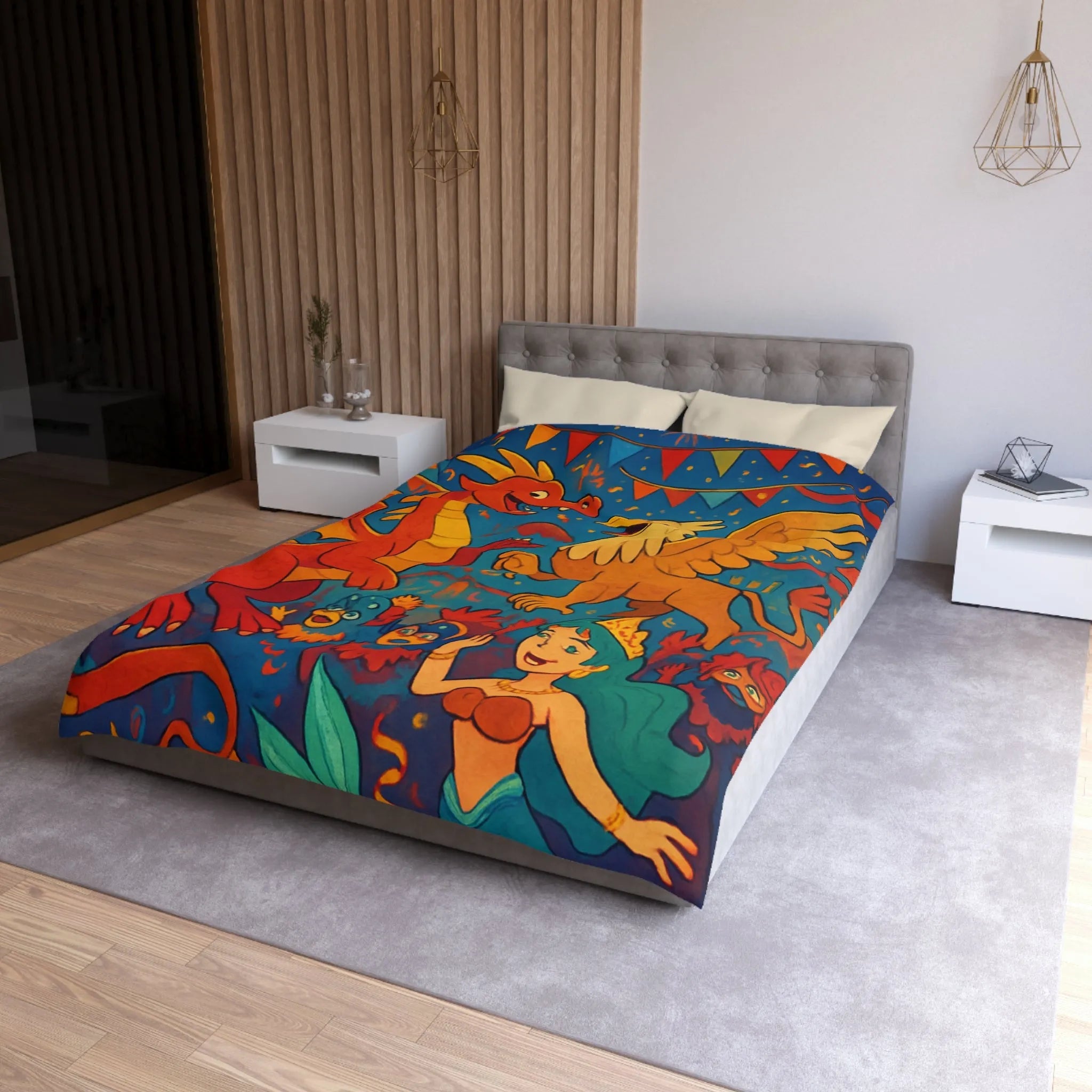 Housse de Couette Microfibre Art Graphique Contemporain Style Décoratif Chambre Tendance