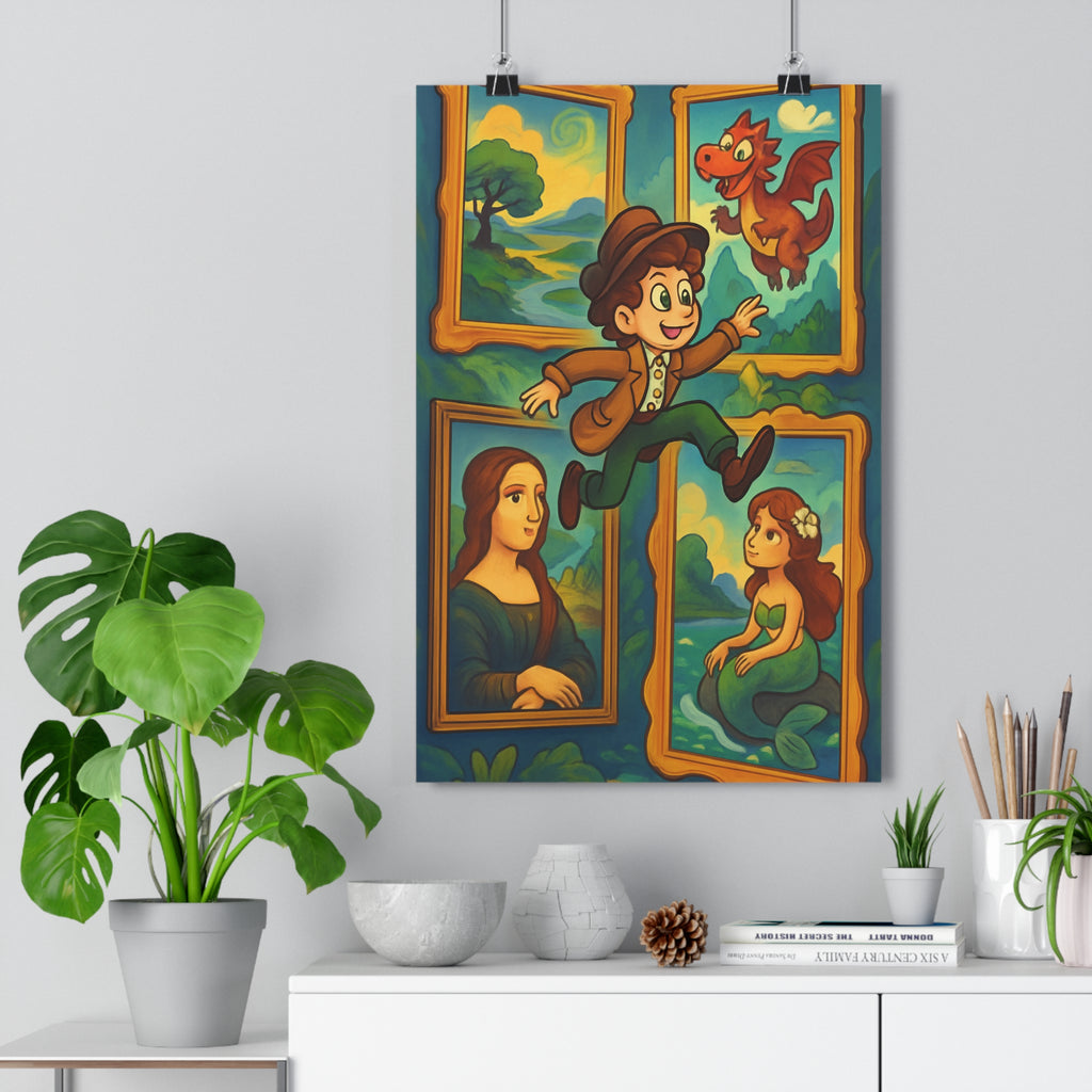 Poster décoratif surréaliste pastel aventure chambre enfant créatif ludique artistique 30x46 paysage personnage qualité