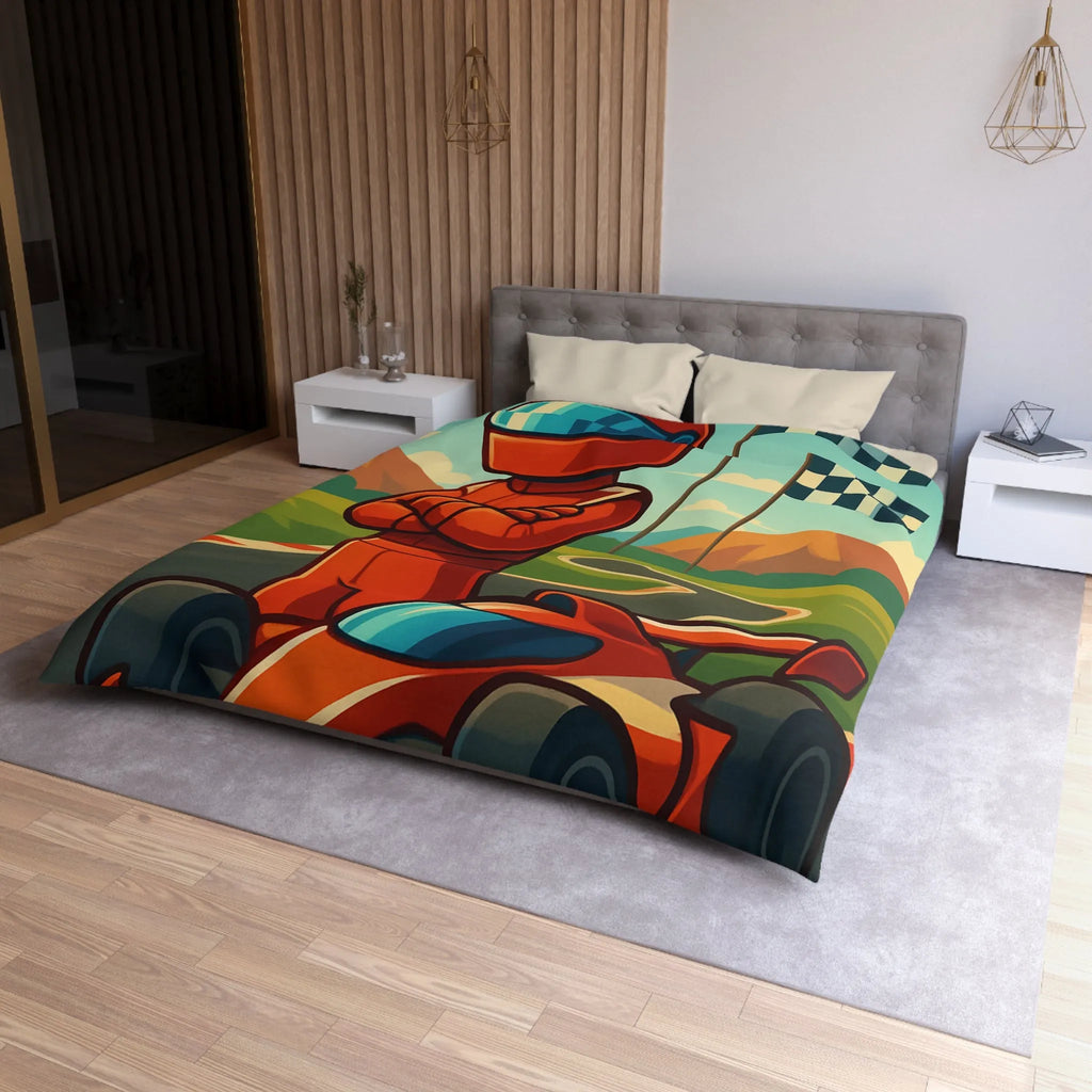 Housse de Couette avec Motif de Voiture de Course et Paysage Coloré pour Enfants