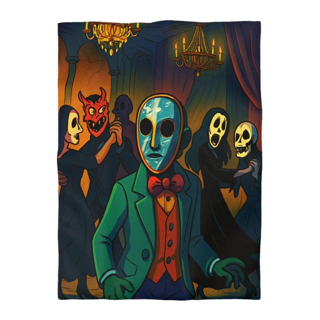 Housse de couette Halloween Bal masqué sombre, masques effrayants, ambiance mystérieuse unique