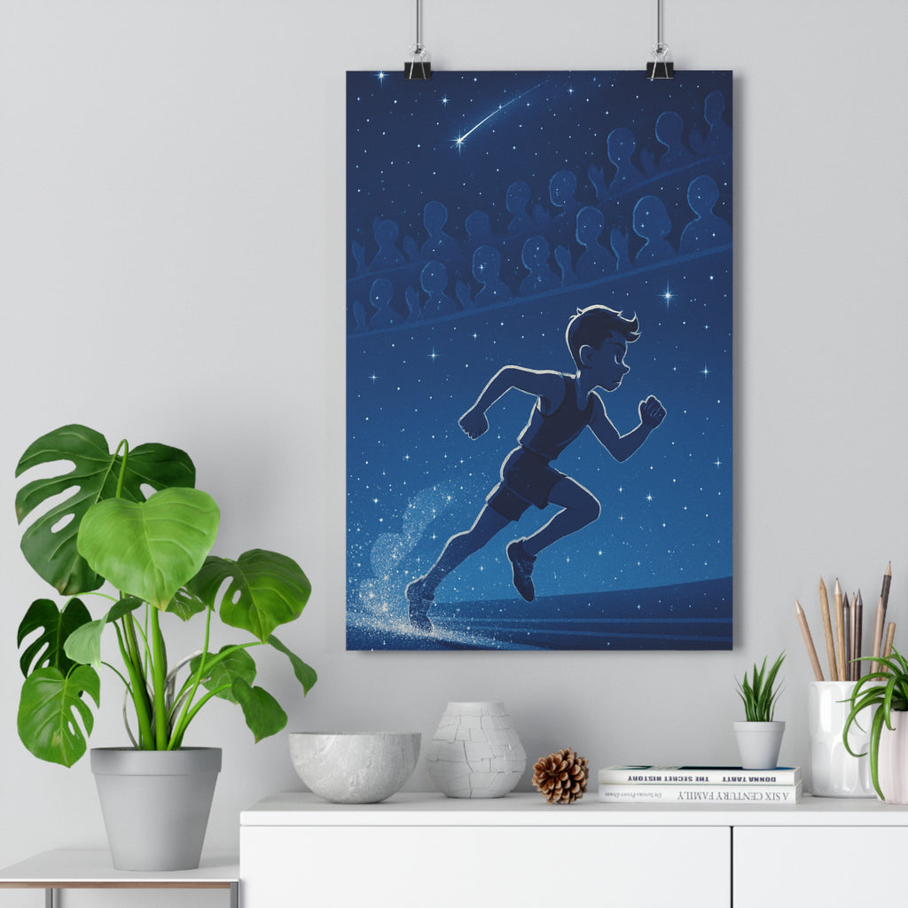Poster décoratif cosmique bleu nocturne magique sport chambre aventure graphique étoilé ambiance 30x46 cm