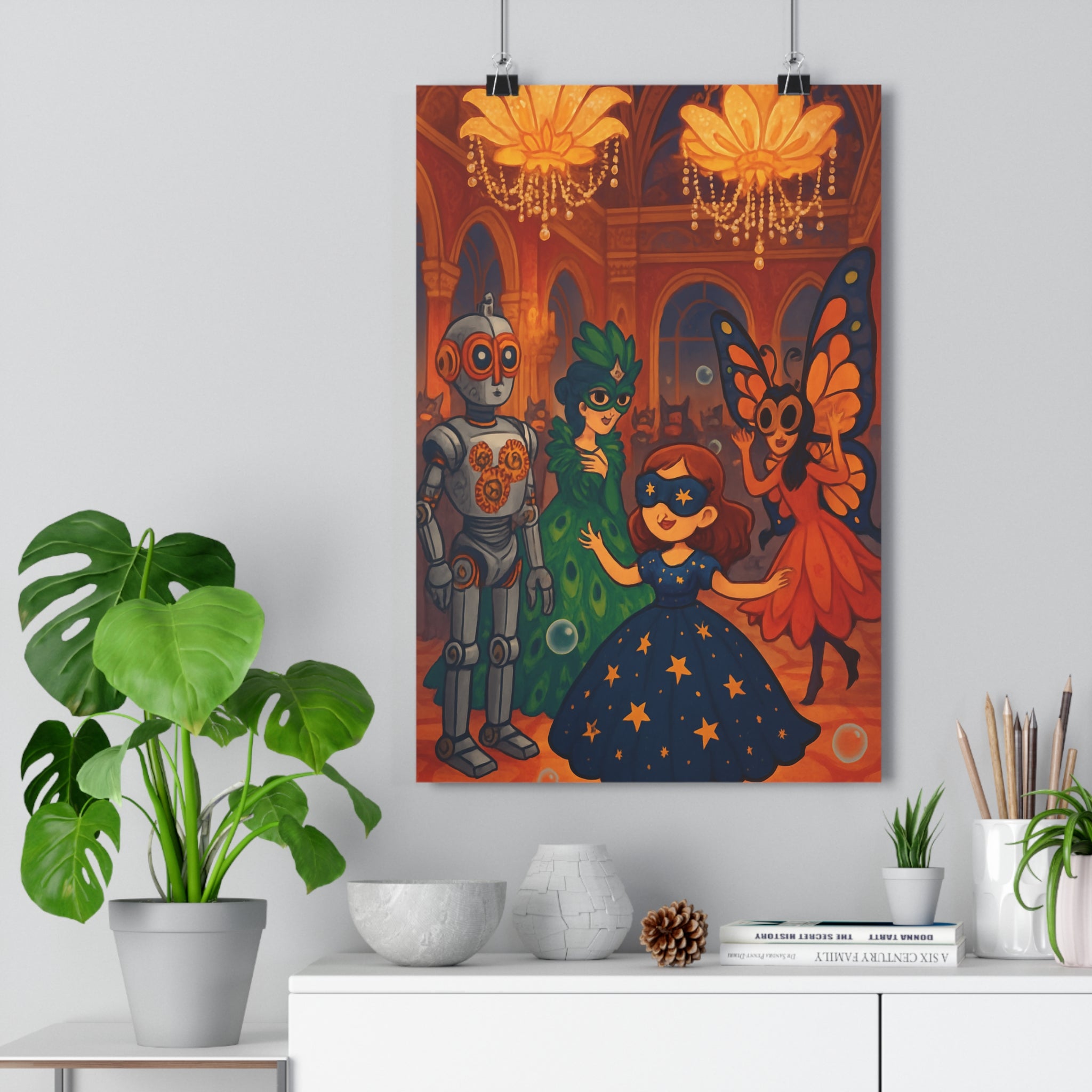 Poster décoratif animé coloré vert bleu joyeux salon chambre enfant fantastique créatif unique allure