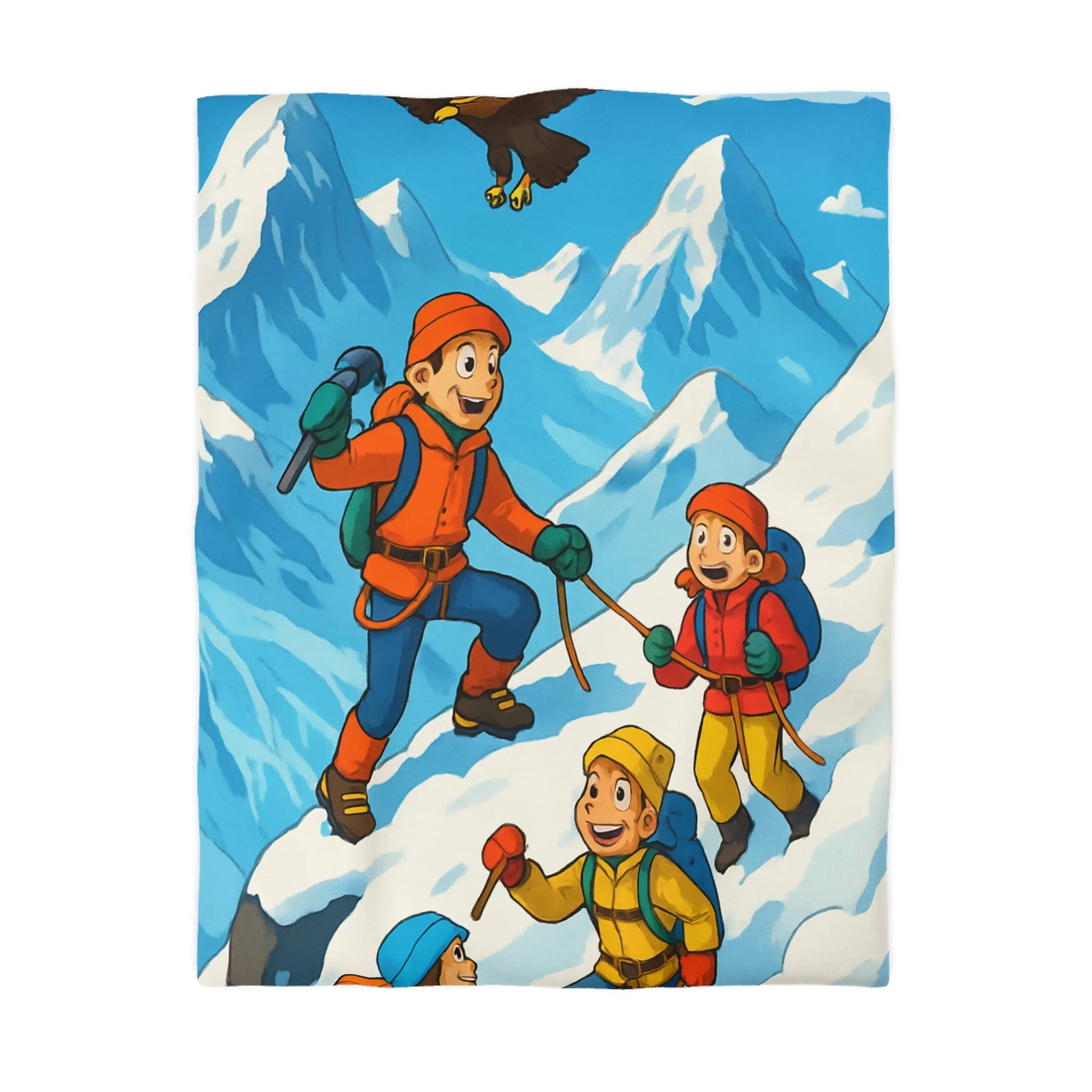 Housse de Couette Colorée Montagne Enfantine avec Alpinistes et Aigle Majestueux
