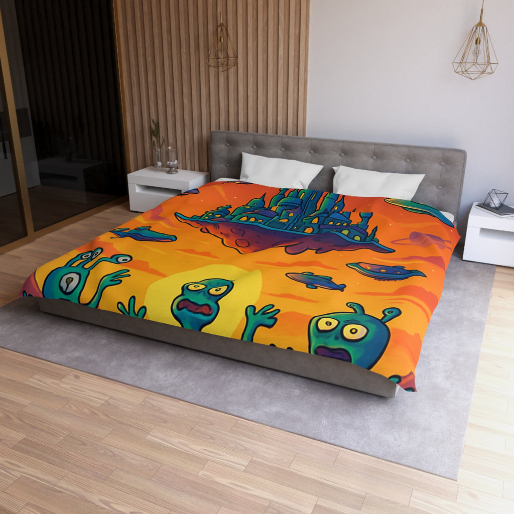Housse de couette sur thème extraterrestre avec château flottant et OVNI colorés