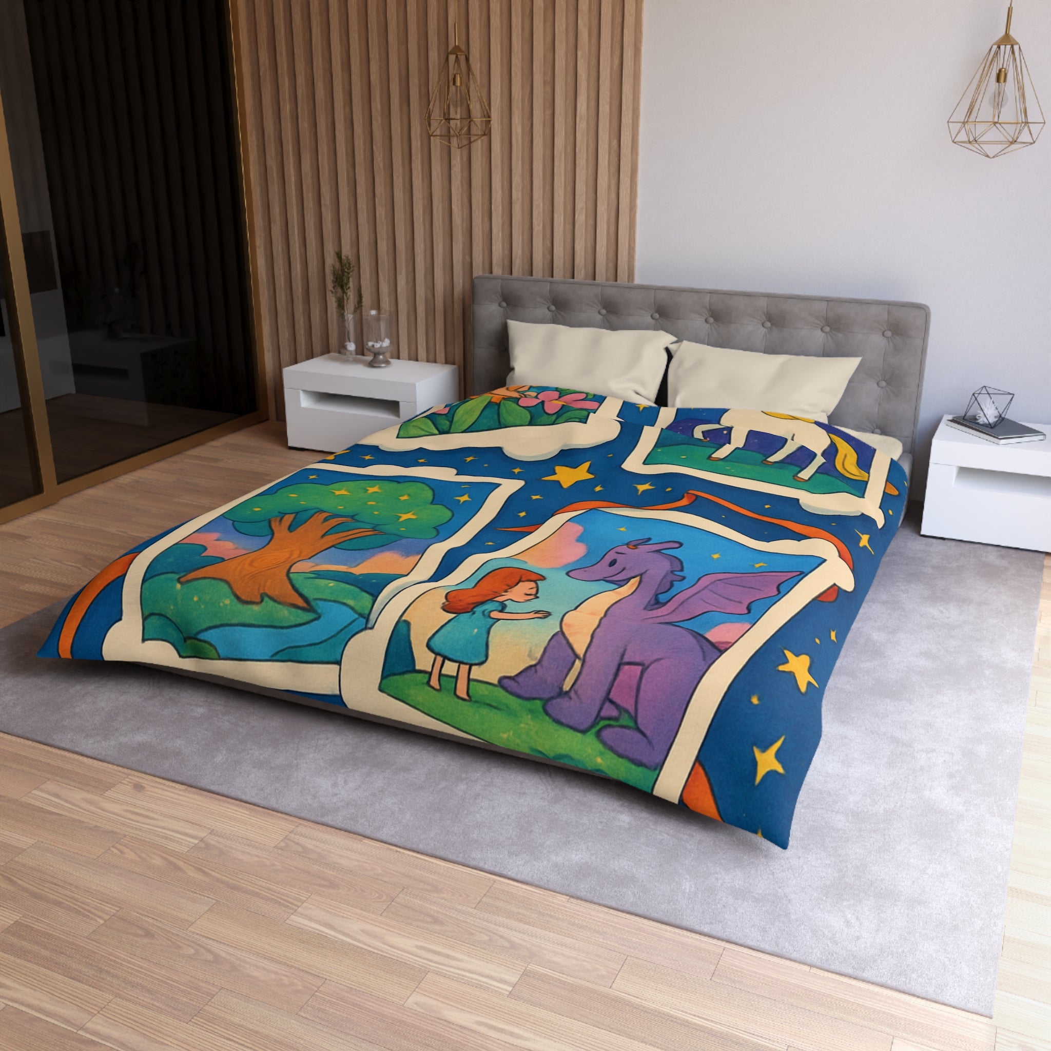 Housse de Couette Microfibre Illustration Unique Design Moderne Décoration Intérieure Raffinée