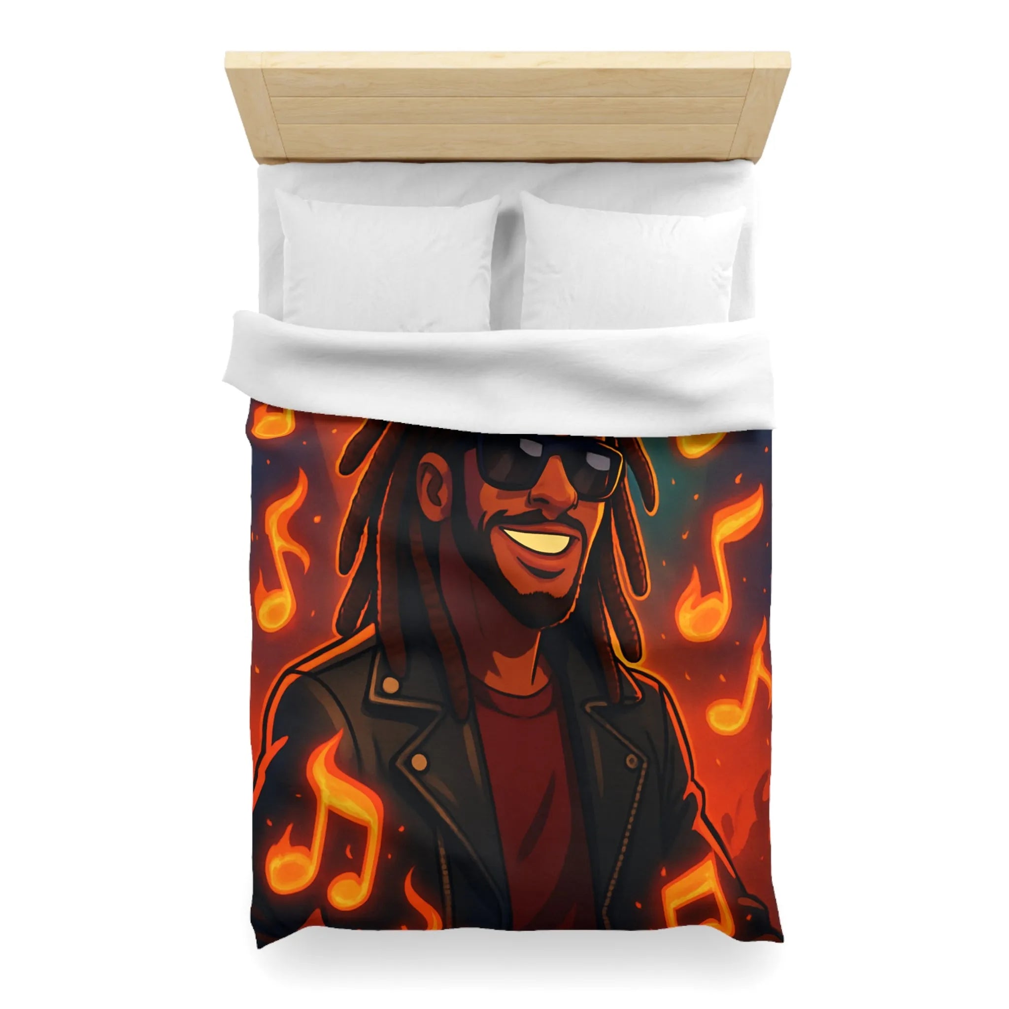 Housse de couette artistique avec musicien animé sous lumières de concert colorées
