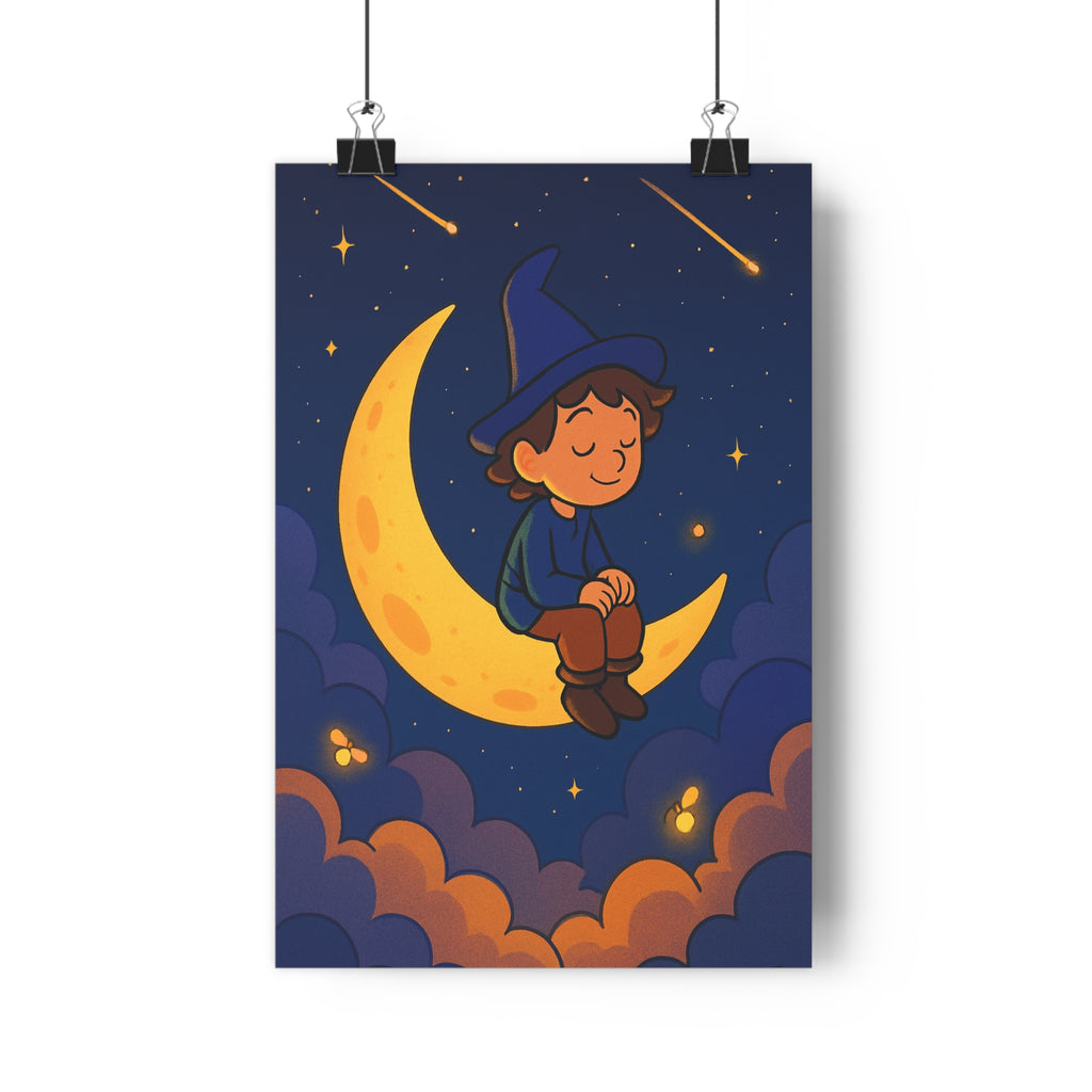 Poster décoratif rêve enfant bleu violet étoilé mystique chambre ciel lune poétique apaisant XXL