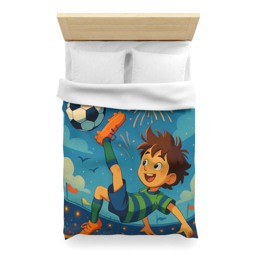 Housse de Couette Enfant Festive avec Football et Feux d'Artifice Multicolores Animés