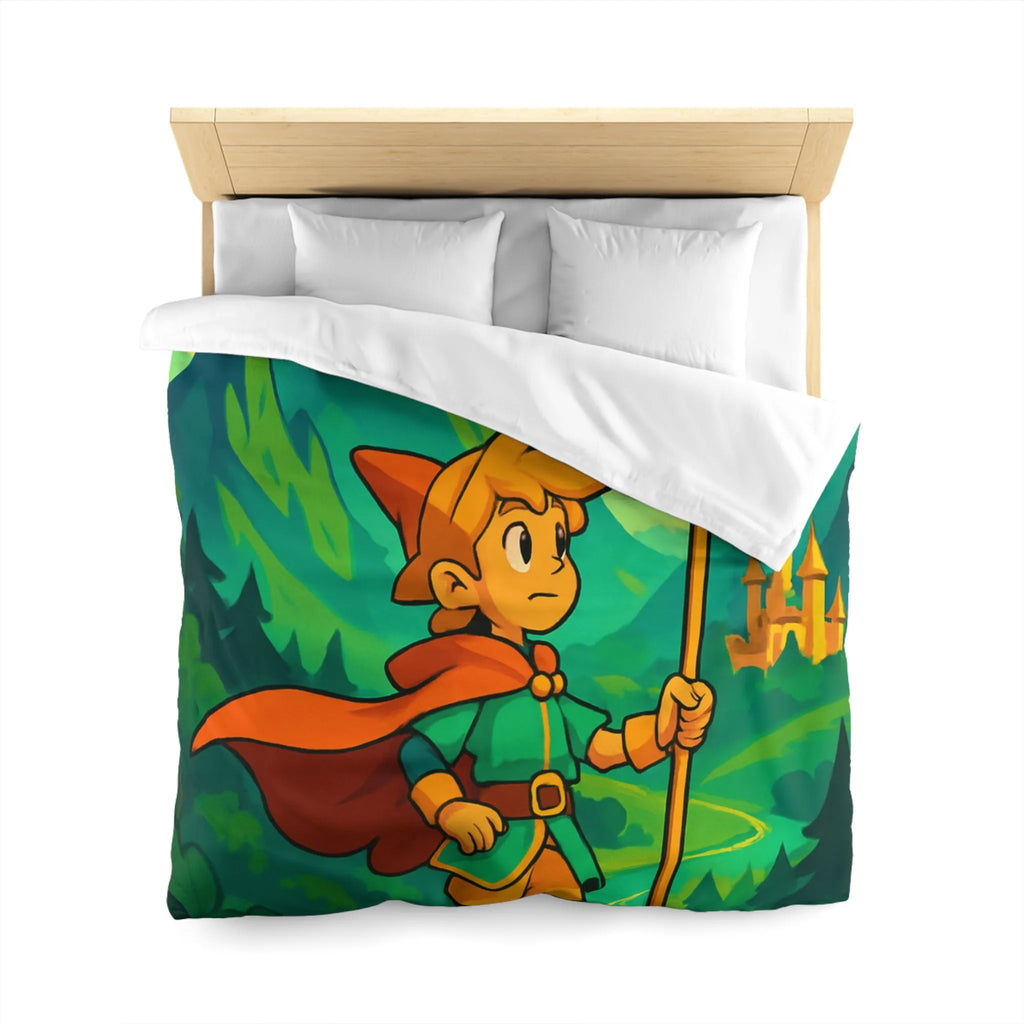 Housse de couette enfant avec illustration magique d'un explorateur et créatures mystiques