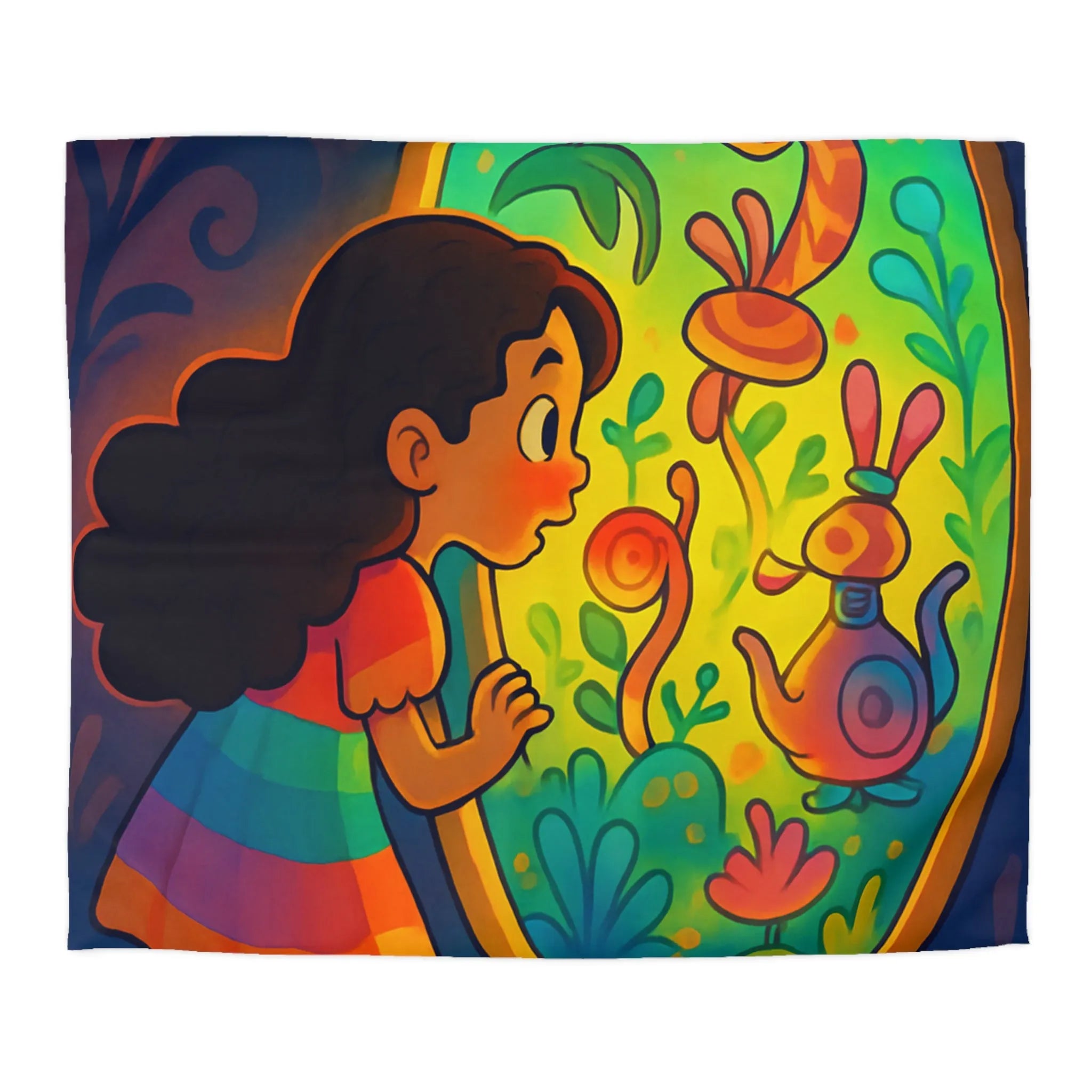 Housse de Couette Enfant Rêve Mystérieux Jardin Émerveillé Couleurs Vives Décor Imaginaire