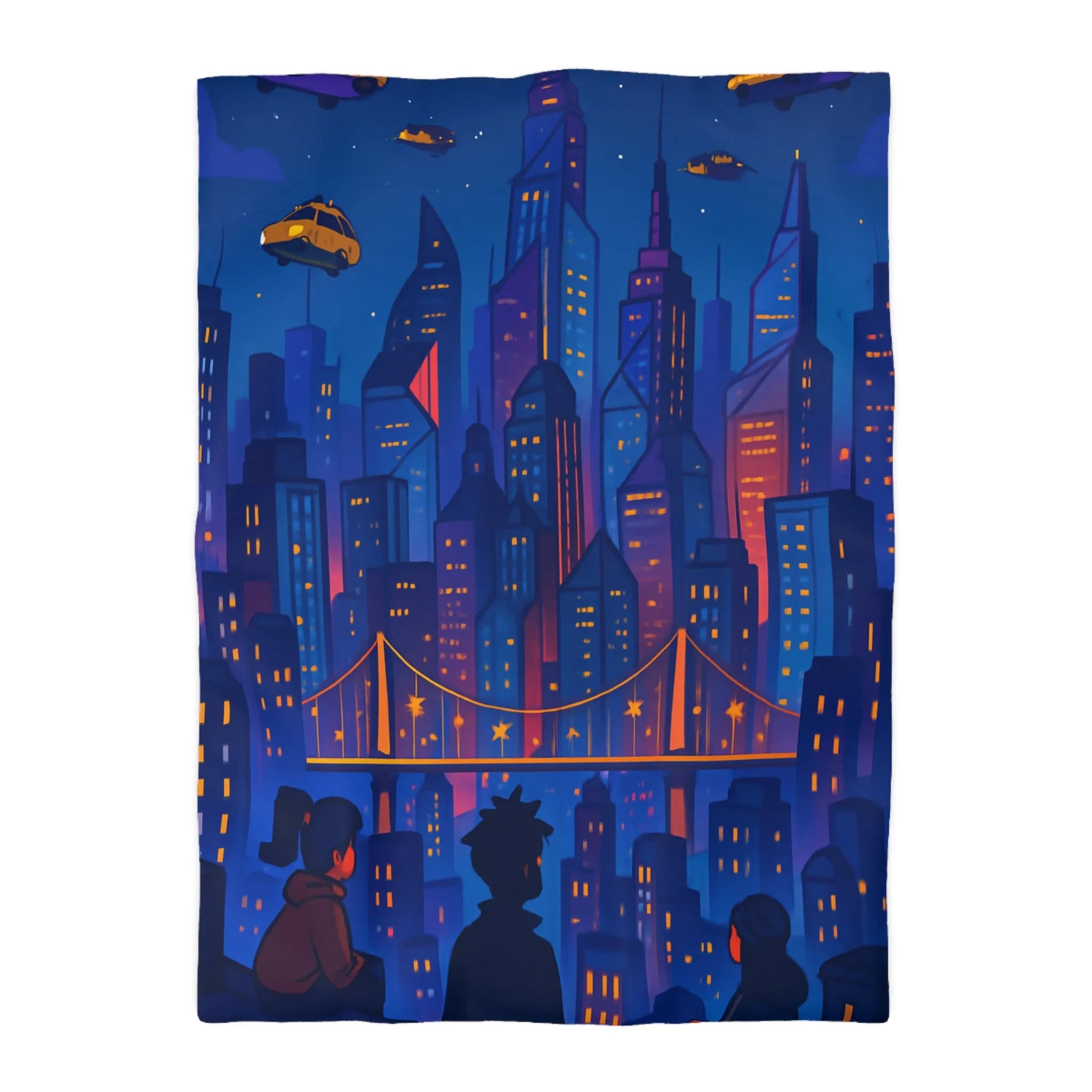 Explorez le rêve futuriste urbain vibrant avec taxis volants pour votre chambre moderne