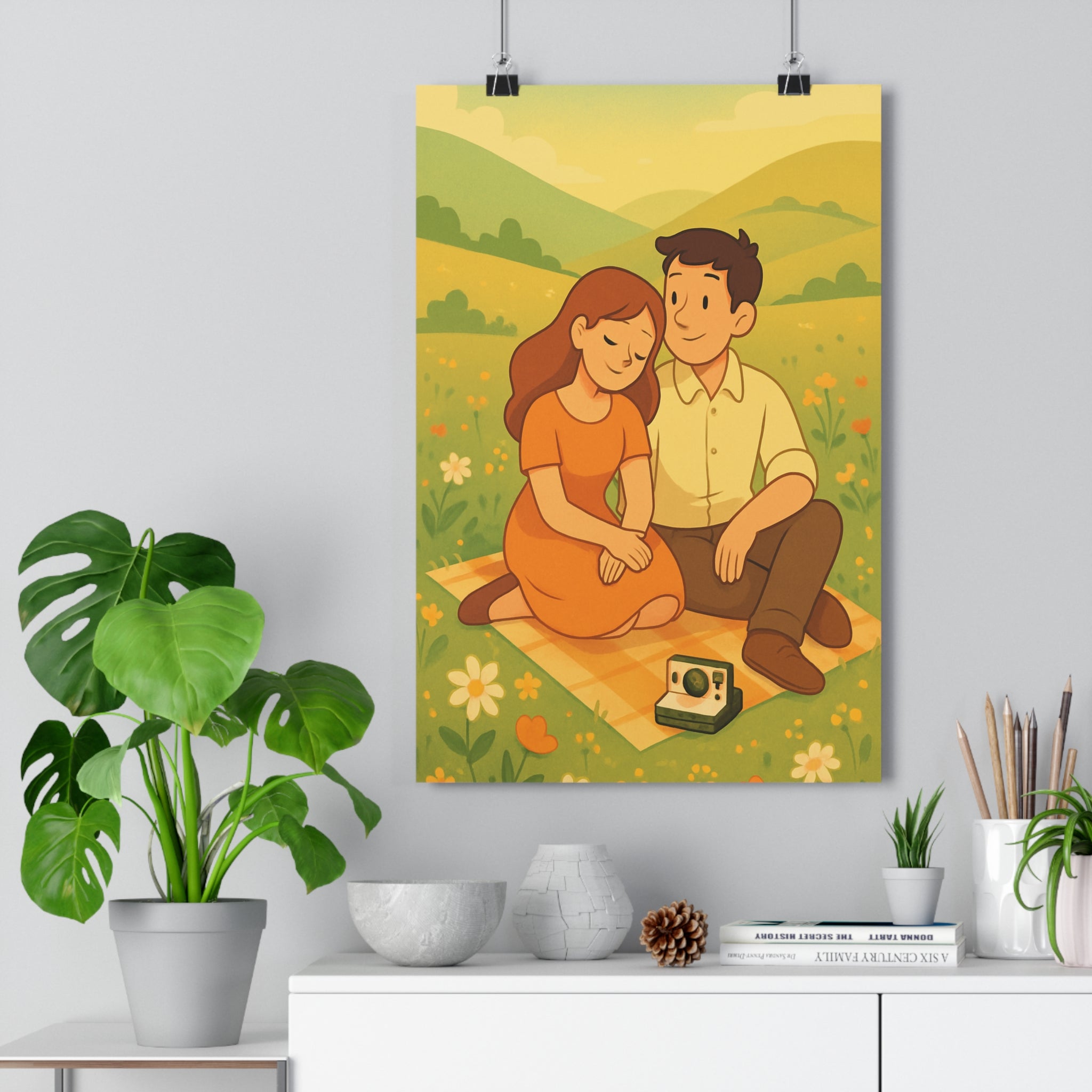 Poster décoratif champ fleuri pastel calme salon chambre détente pastoral artistique nature ambiance qualité