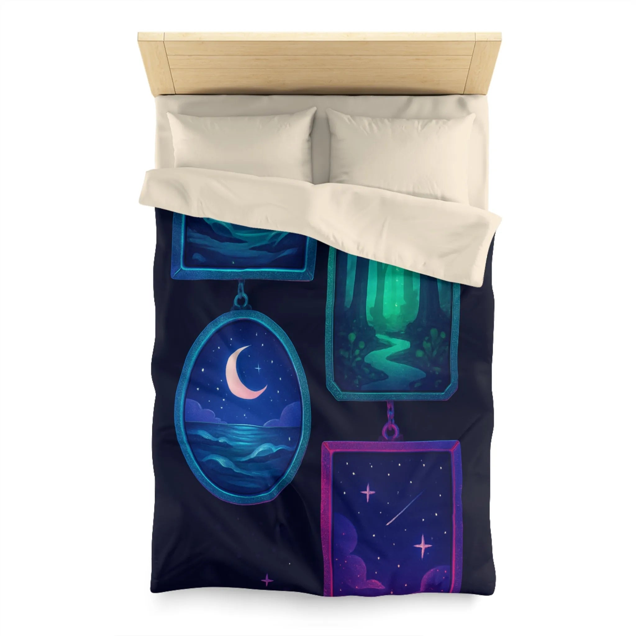 Housse de couette enchanteur avec motifs célestes et paysages rêveurs pour chambres relaxantes