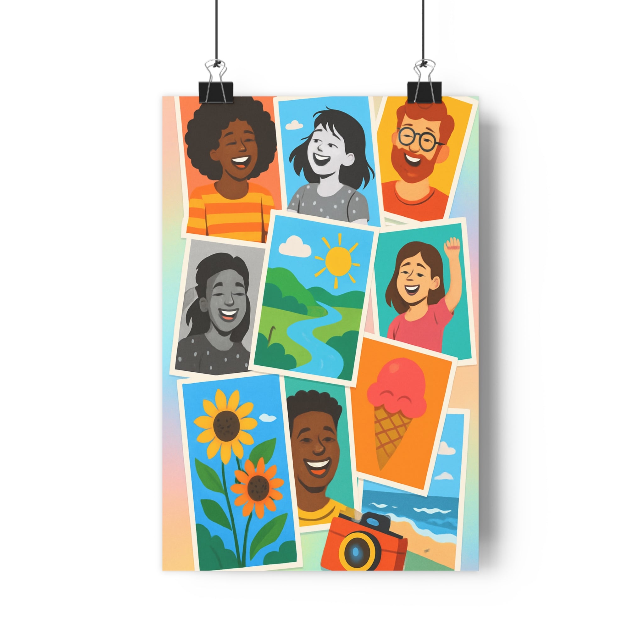 Poster décoratif cartoon coloré joyeux salon chambre enfant paysage rivière glace plage vibrant qualité