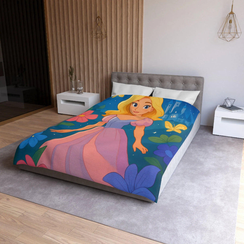 Housse de couette enchantée princesse et château fleurs papillons magique pour chambre enfant