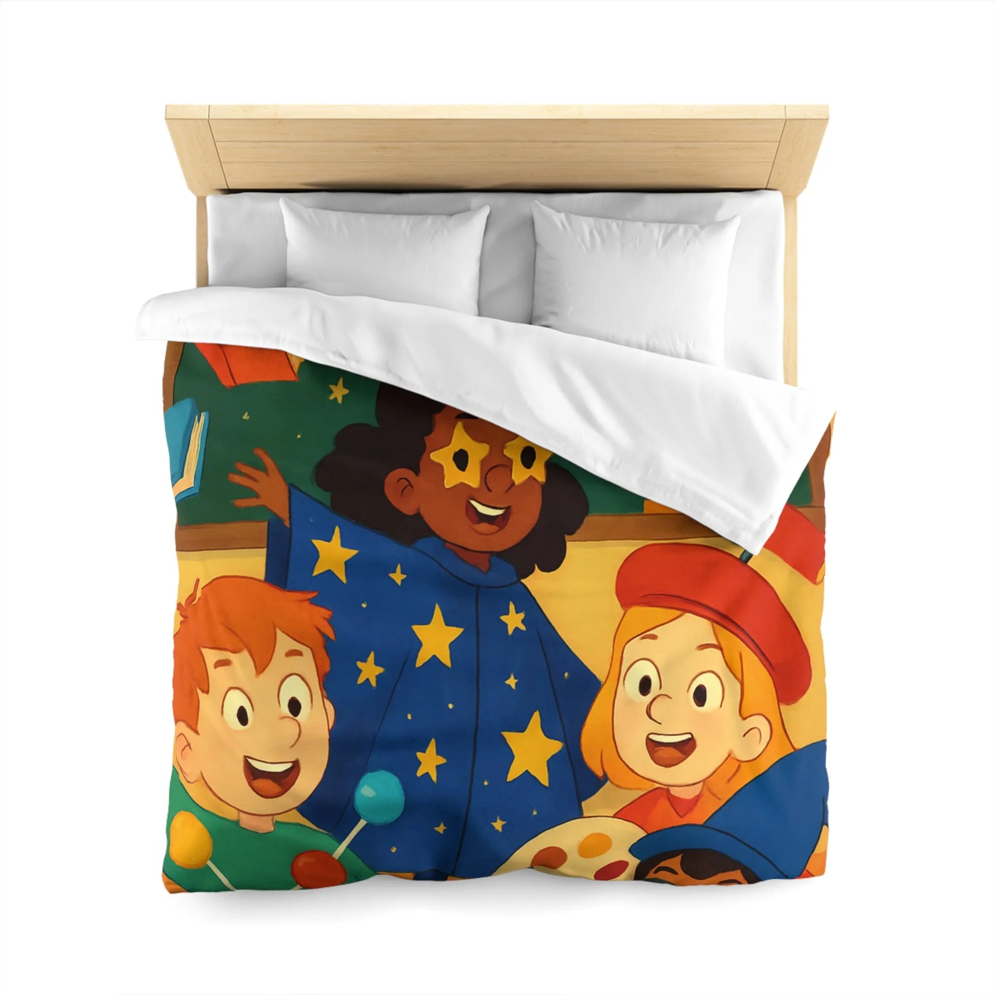 Housse de couette éducative colorée avec enfants et univers de l'apprentissage joyeux