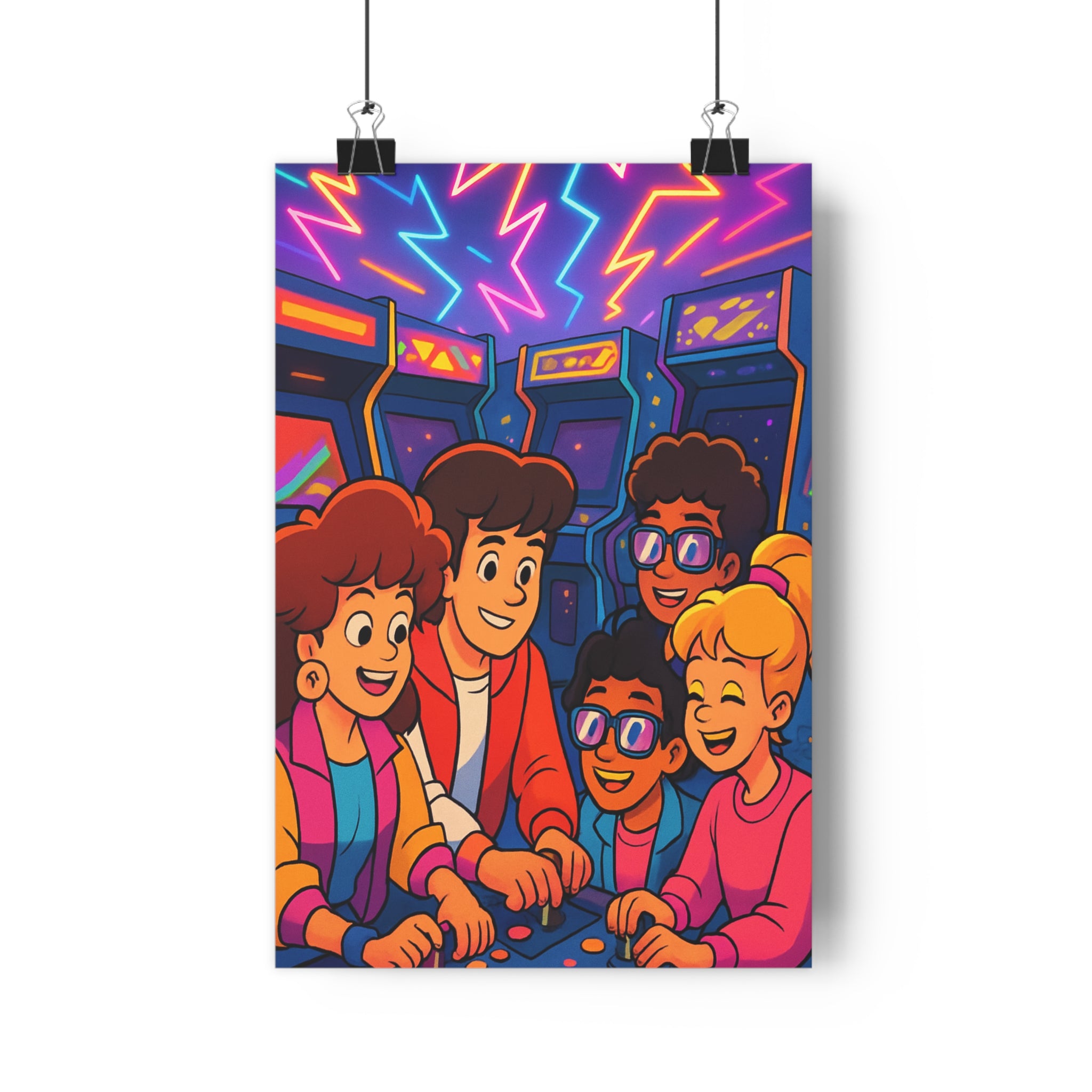 Poster décoratif rétro arcade années 80 coloré cartoon nostalgique joyeux salon chambre bureau ambiance