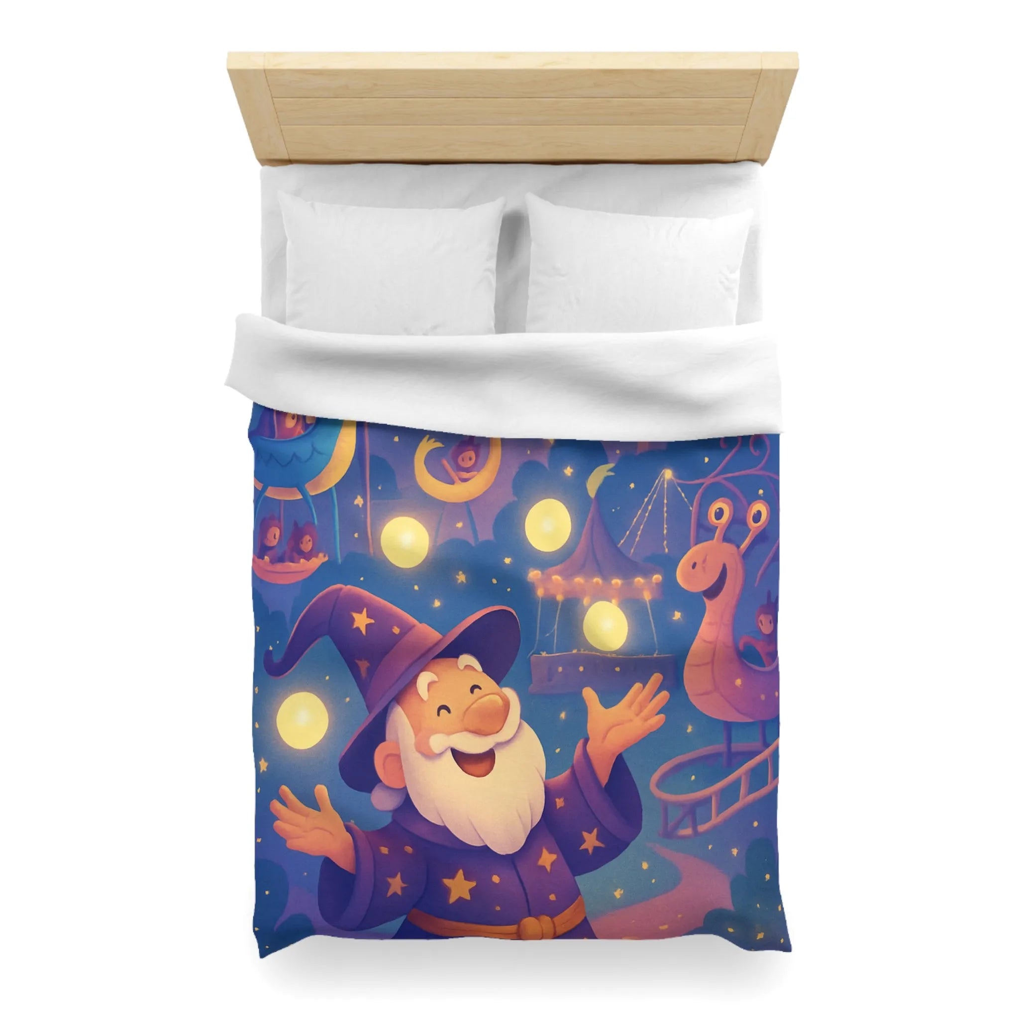 Housse de couette magique pour enfants avec magicien joyeux et parc d'attractions nocturne