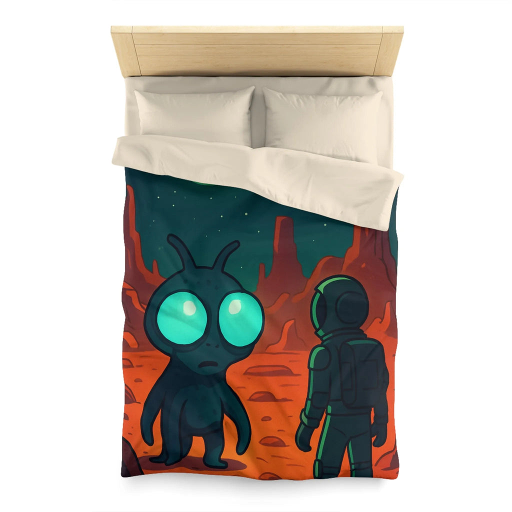 Housse de couette extraterrestre et astronaute sur fond de paysage lunaire mythique