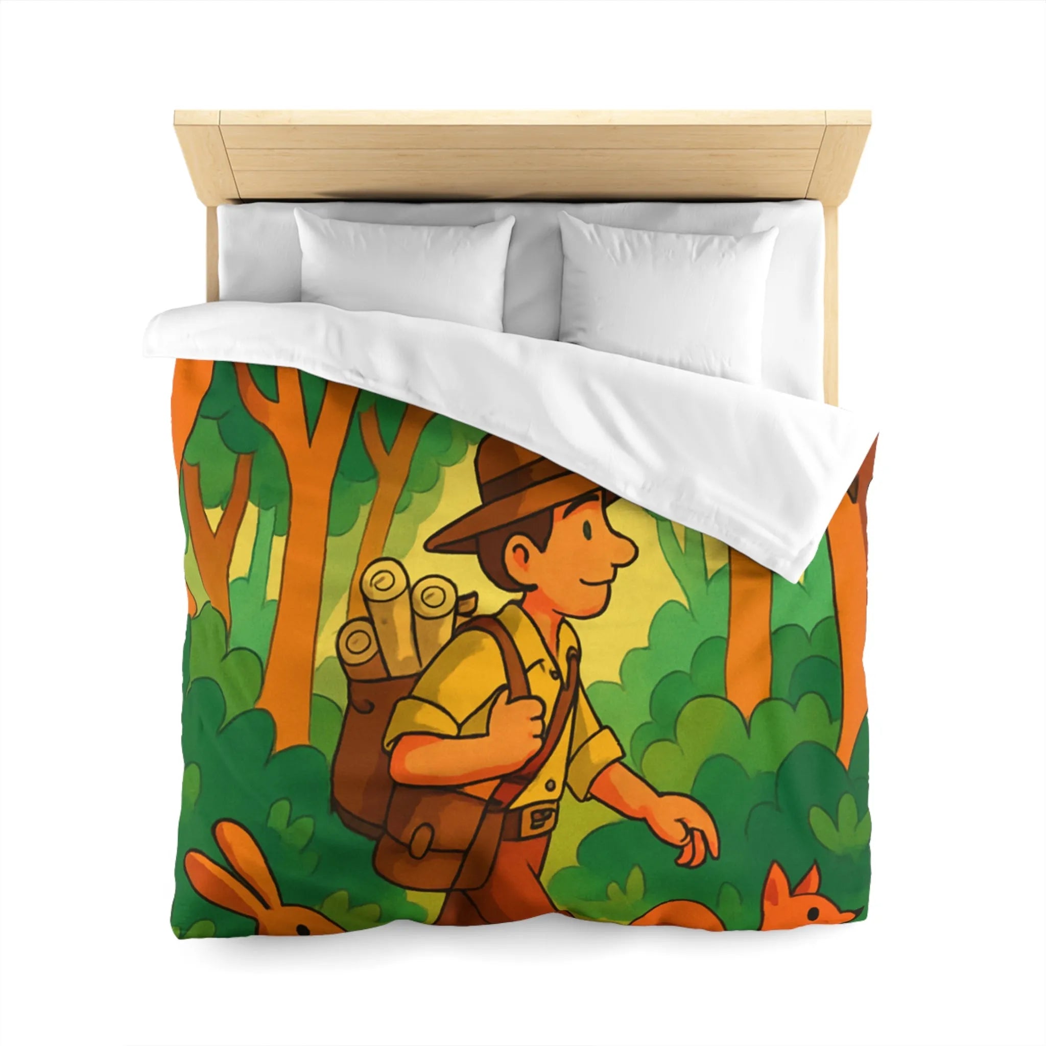 Housse de Couette Aventure Pour Enfants Avec Explorateur et Animaux de la Forêt