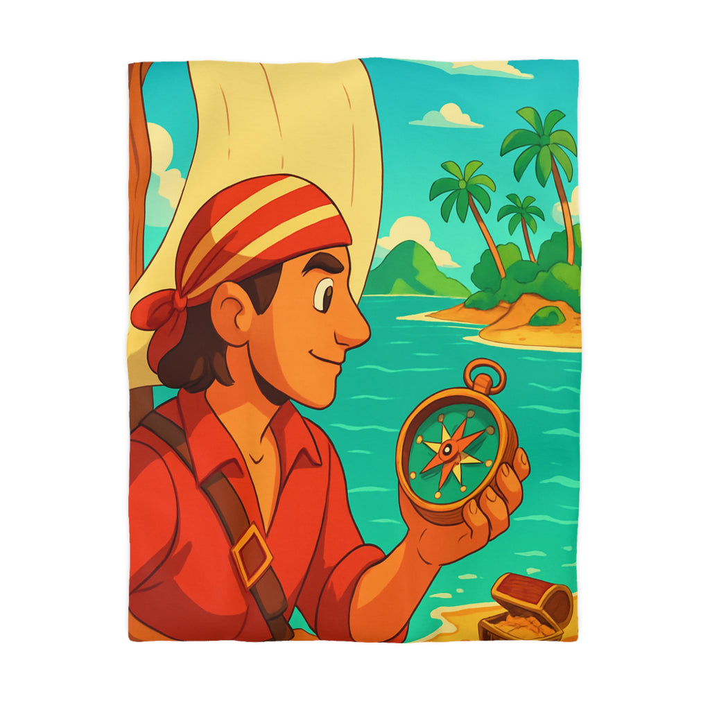 Housse de Couette Pirate Aventure avec Boussole et Trésor Île Ensoleillée