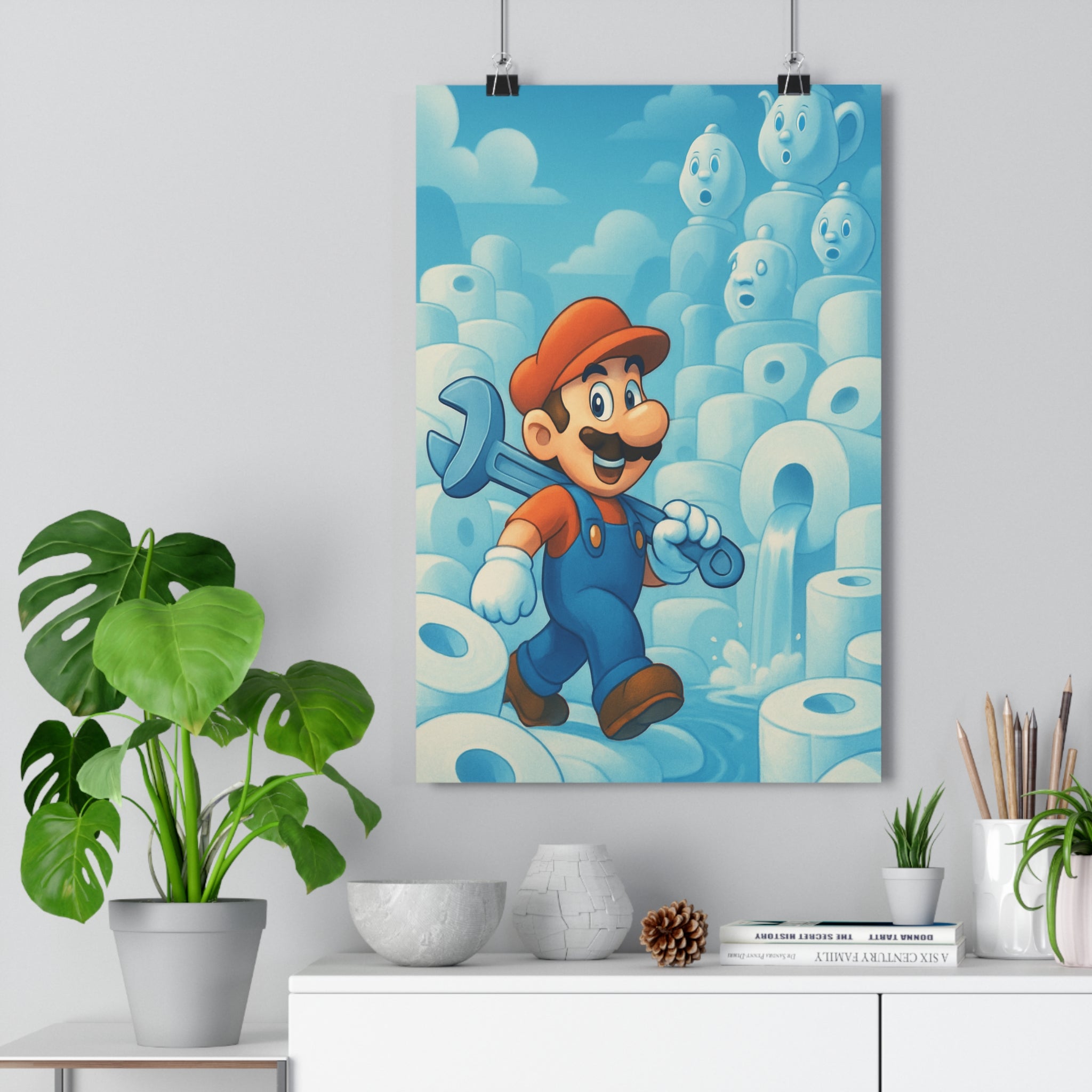 Poster décoratif joyeux cartoon bleu rouge personnage aventure univers clé molette chambre salon moderne