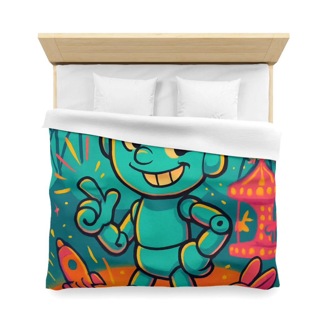 Housse de Couette Ludique avec Robot Jouet et Feux d’Artifice Multicolores pour Enfants