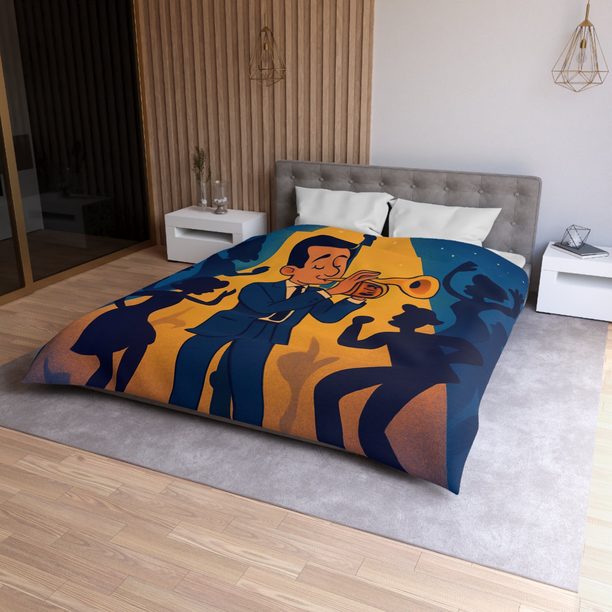 Housse de Couette Moderne avec Musicien Jouant de la Trompette sous Réverbère Nocturne