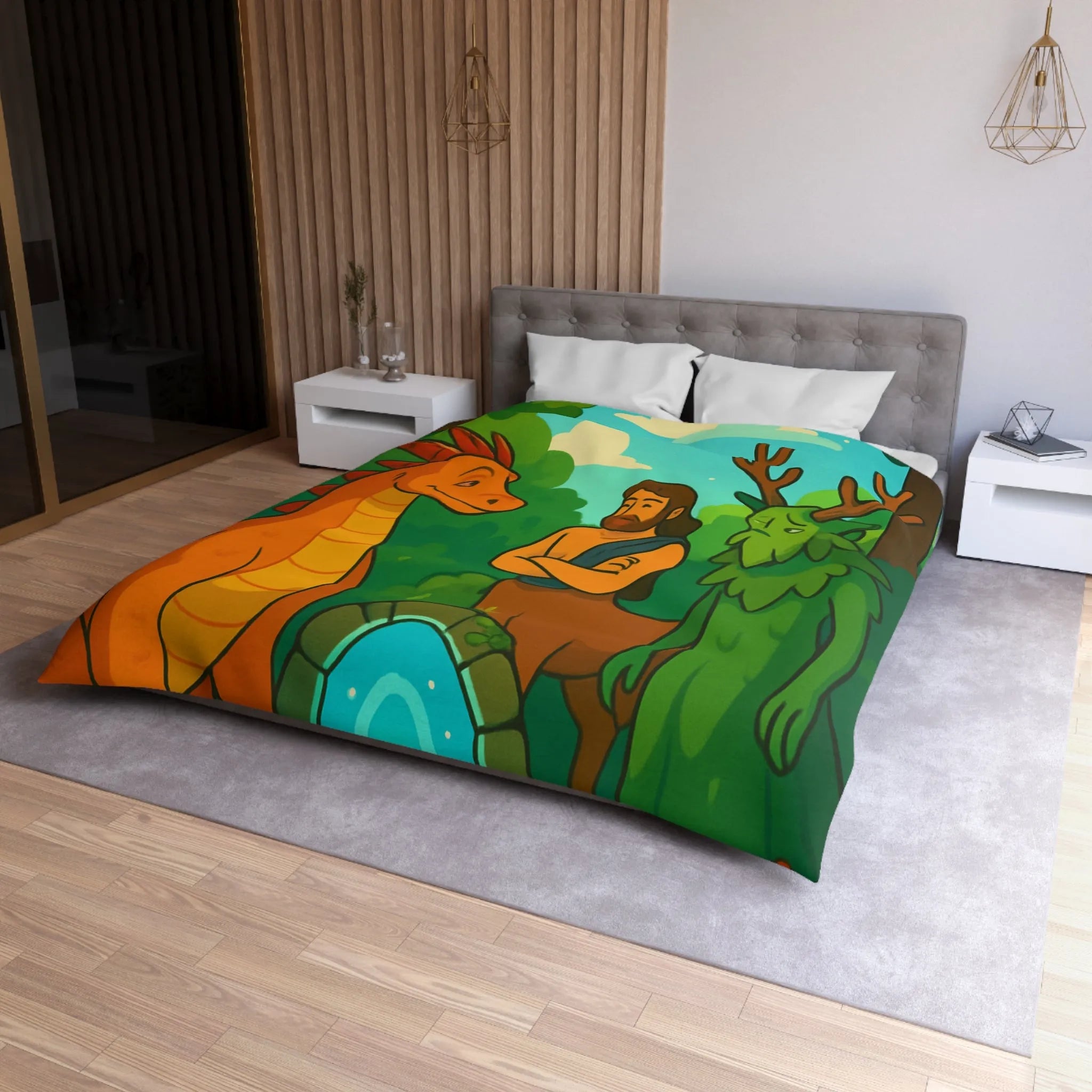 Housse de couette magique: dragon orange, centaure et esprit de la forêt pacifiques