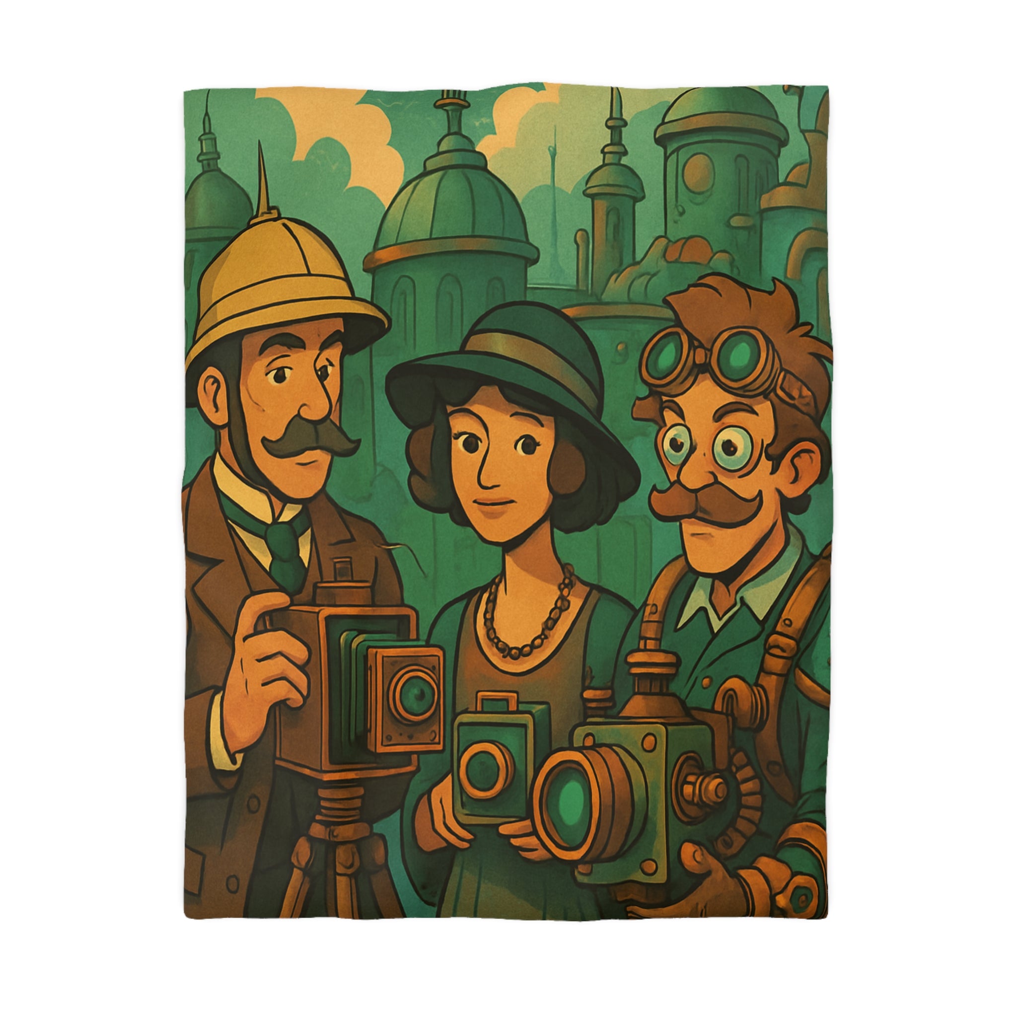 Vintage Steampunk Photographers Illustrating Historic Adventure with Unique Retro Cameras Design