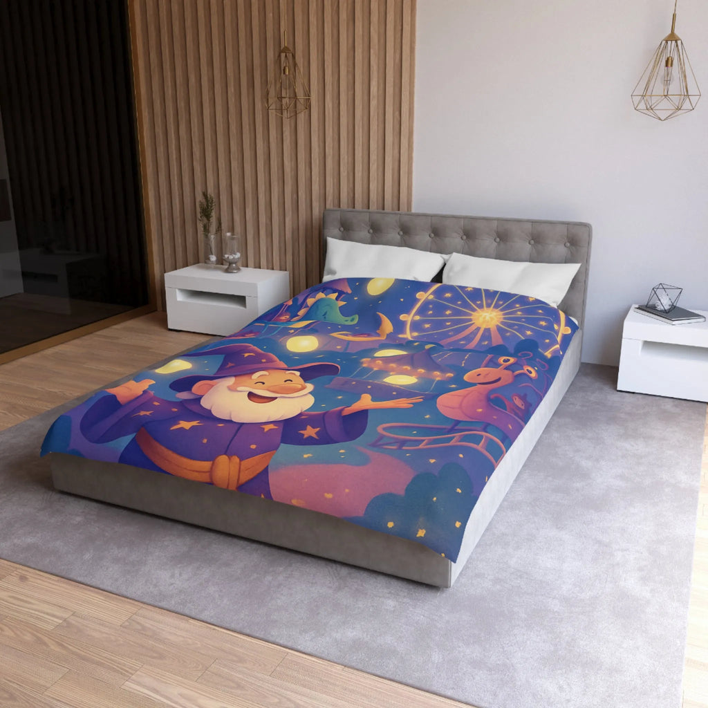 Housse de couette magique pour enfants avec magicien joyeux et parc d'attractions nocturne