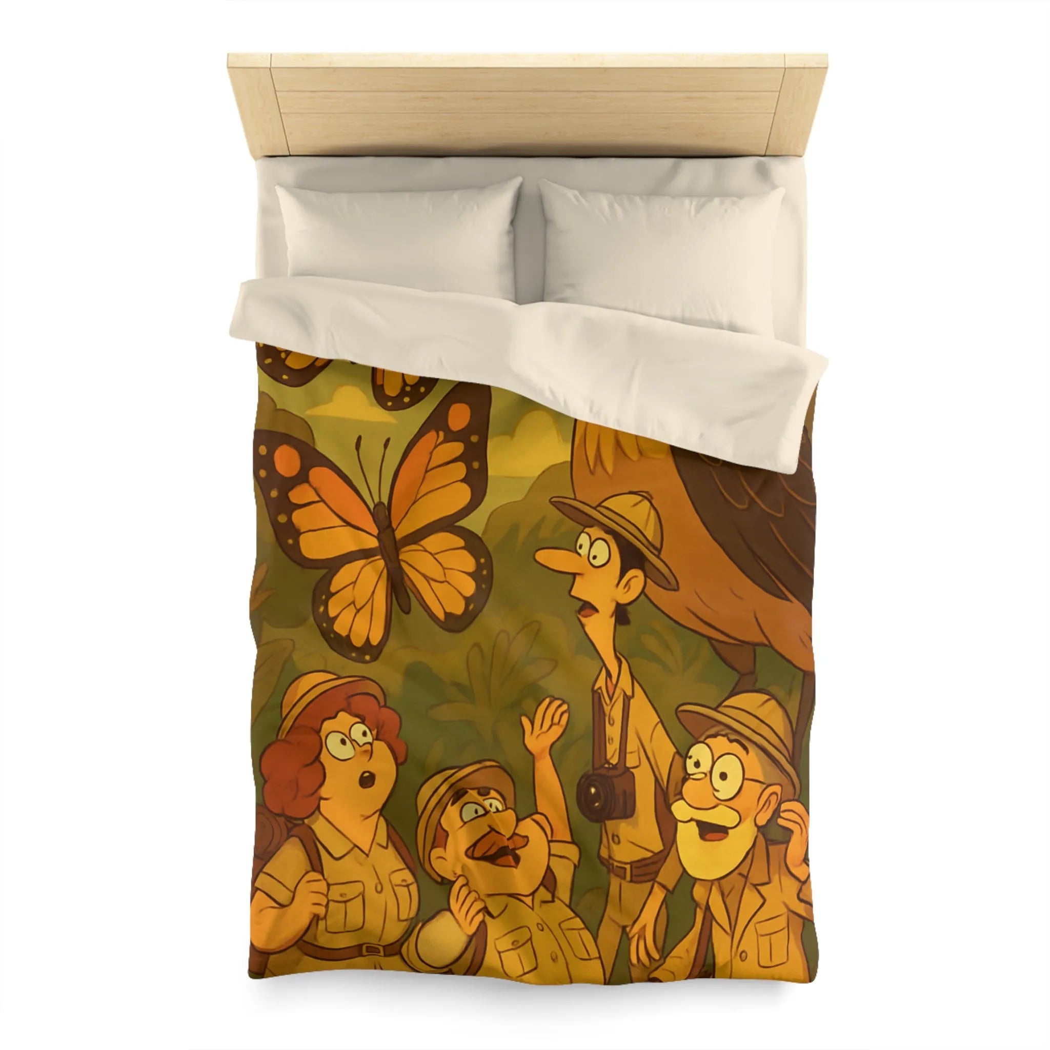 Housse de couette avec scène aventure jungle, explorateurs et faune tropicale colorée