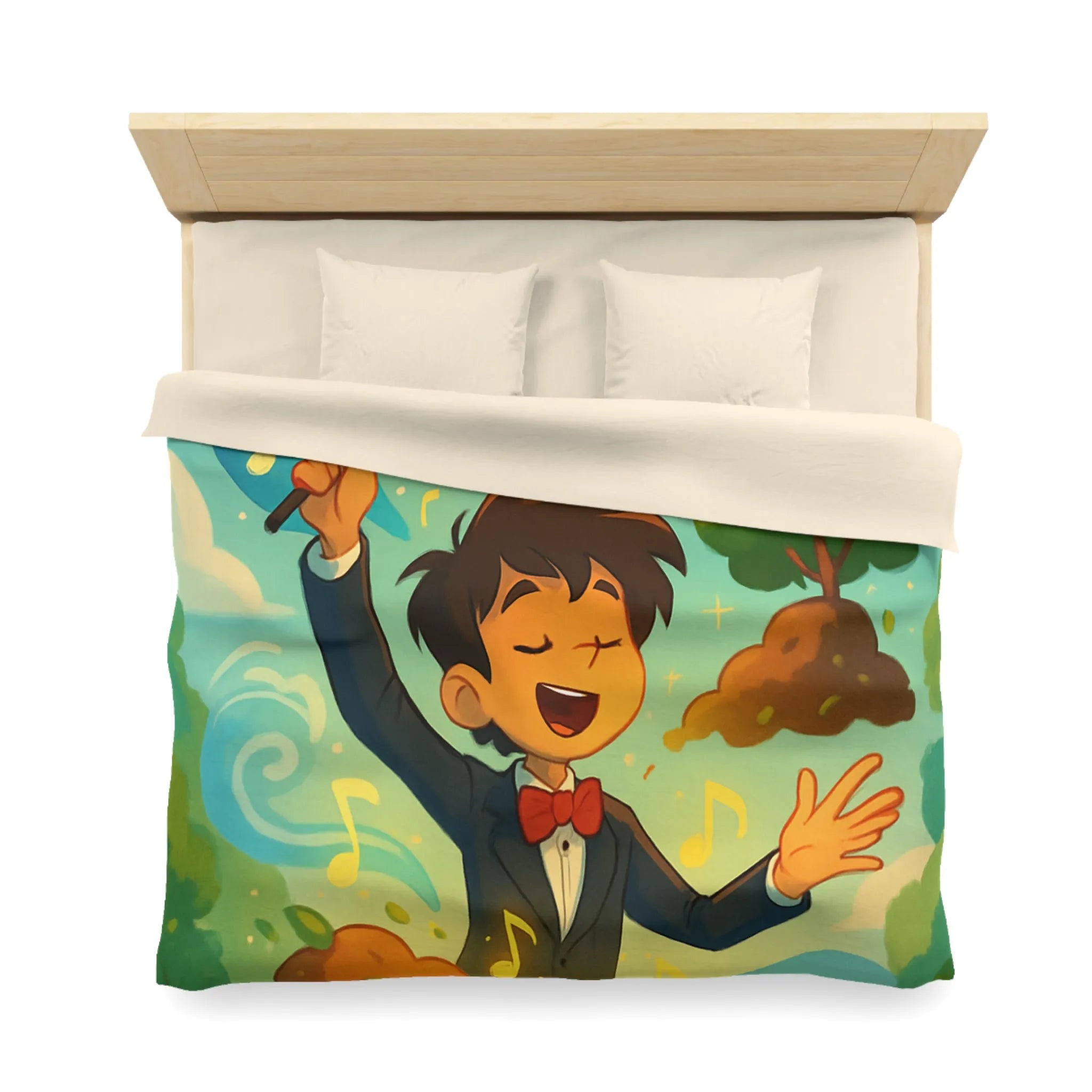 Housse de couette magique avec chef d'orchestre et notes musicales colorées animées