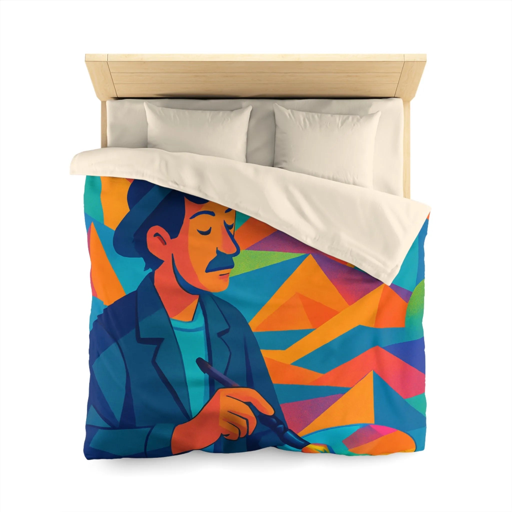 Housse De Couette Artistique Multicolore Avec Paysage Géométrique Et Peintre Créatif