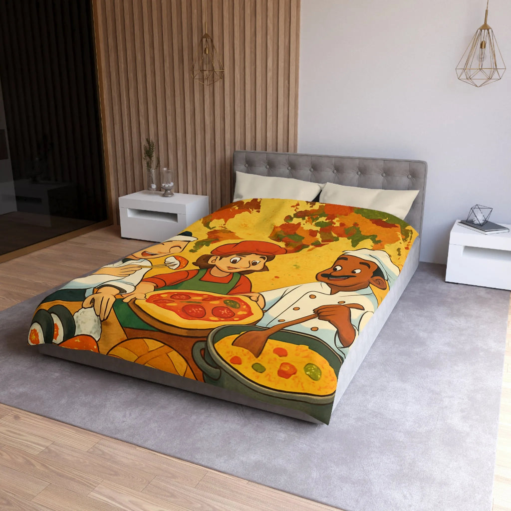 Housse de Couette Cuisine Culturelle : Carte du Monde et Chefs Gourmands